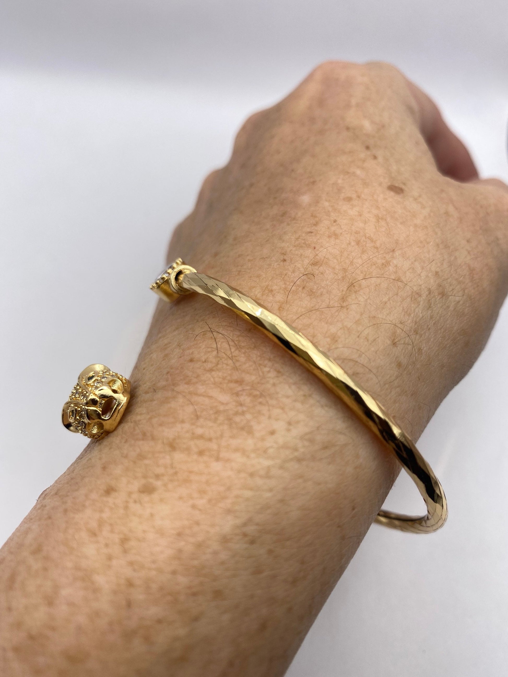 Vintage Cougar Cat Bangle Bracelet Gold filled Green Crystal Eyes