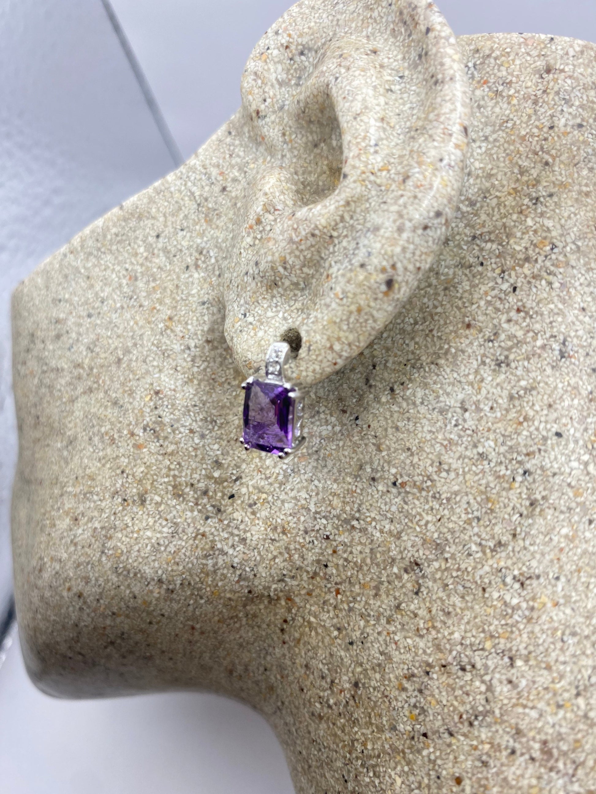 Vintage Purple Amethyst Earrings 925 Sterling Silver Studs