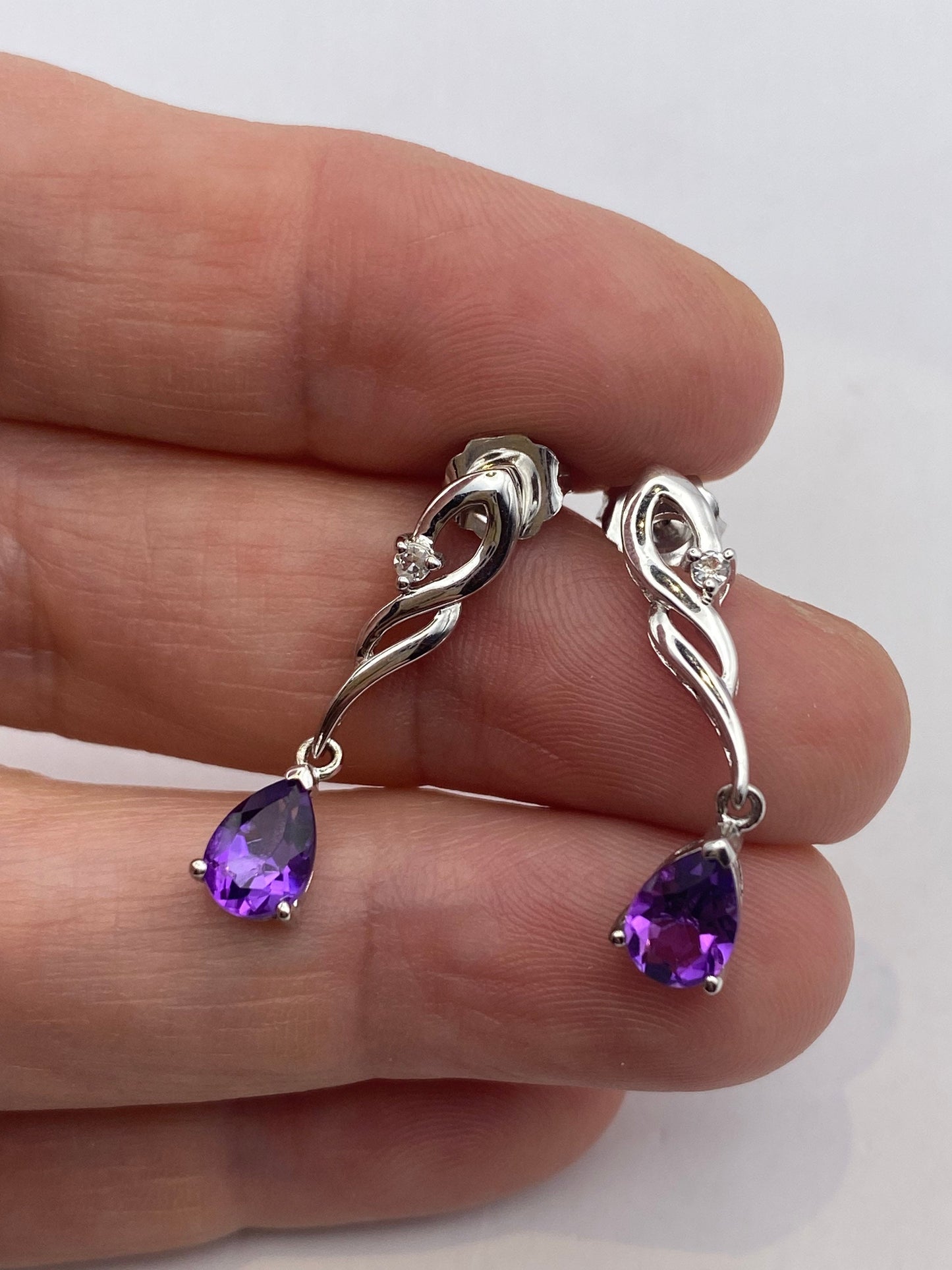 Vintage Purple Amethyst Earrings 925 Sterling Silver Studs