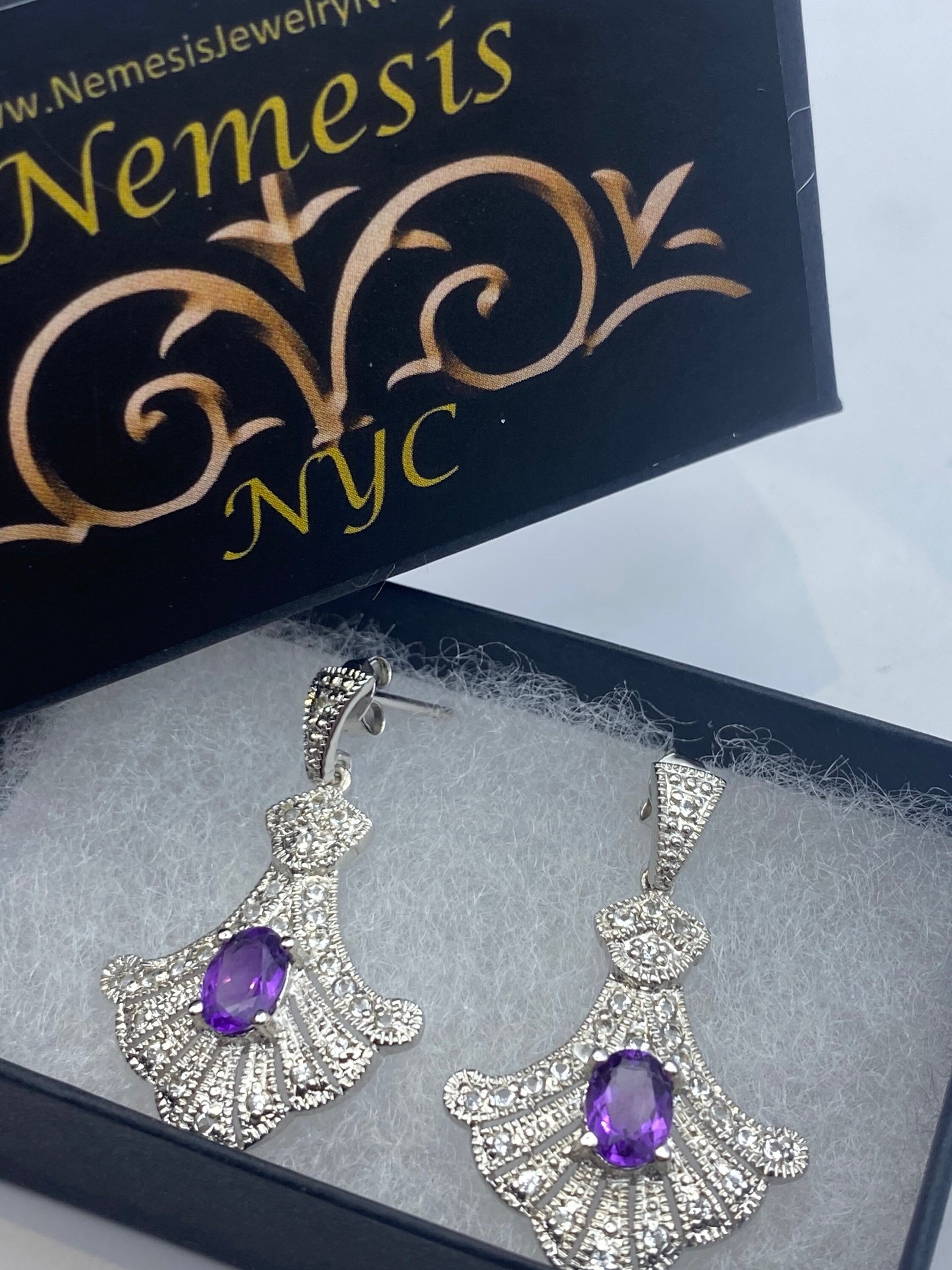 Vintage Purple Amethyst Earrings 925 Sterling Silver Studs