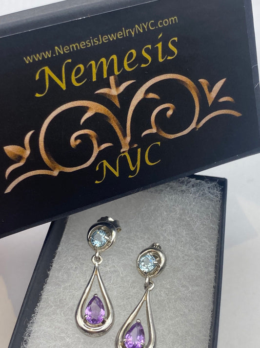 Vintage Purple Amethyst Peridot Earrings 925 Sterling Silver
