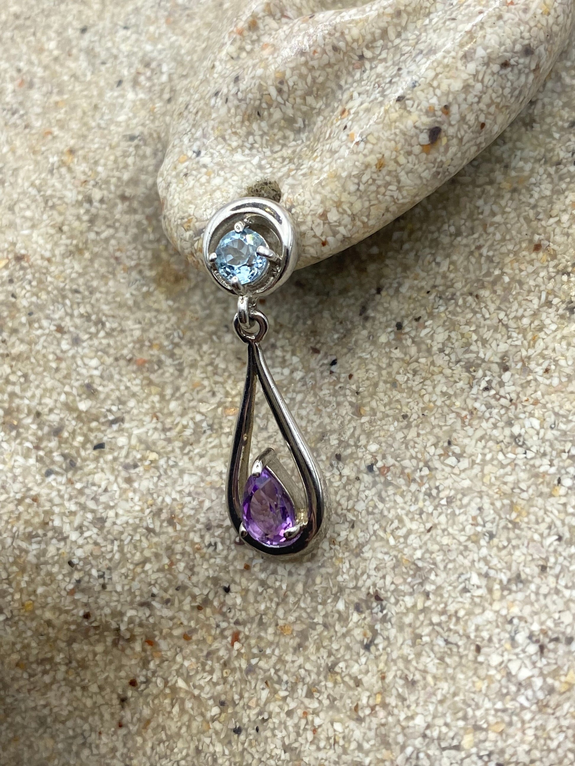 Vintage Purple Amethyst Peridot Earrings 925 Sterling Silver