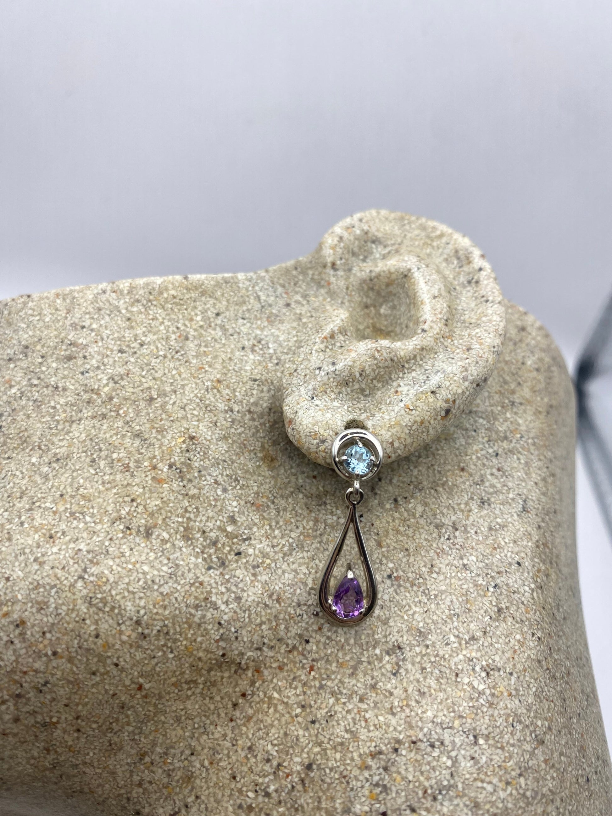 Vintage Purple Amethyst Peridot Earrings 925 Sterling Silver