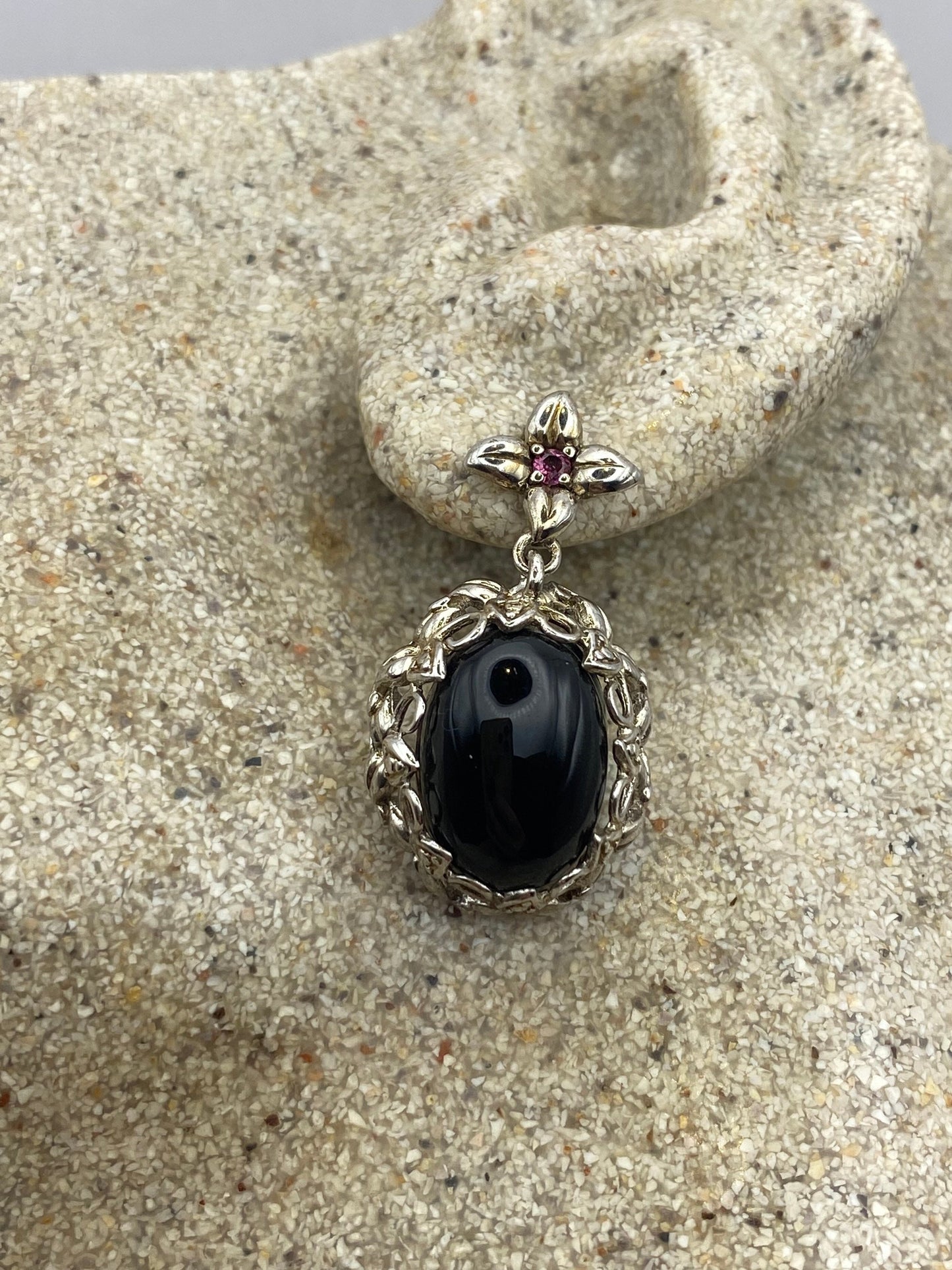 Vintage Black Onyx 925 Sterling Silver Deco Chandelier Earrings