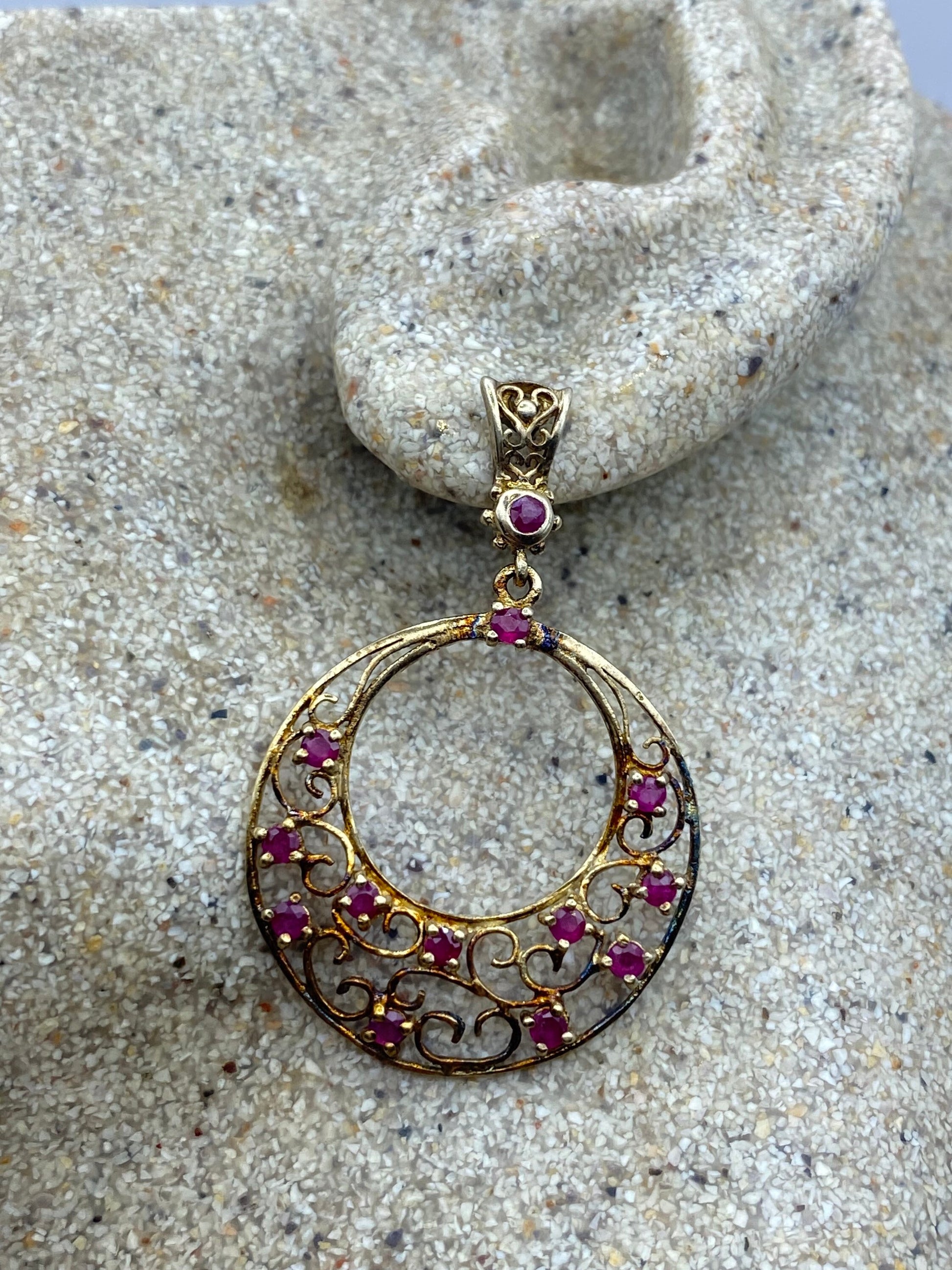 Vintage 925 Sterling Silver Deep Pink Ruby Earrings