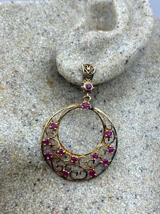 Vintage 925 Sterling Silver Deep Pink Ruby Earrings