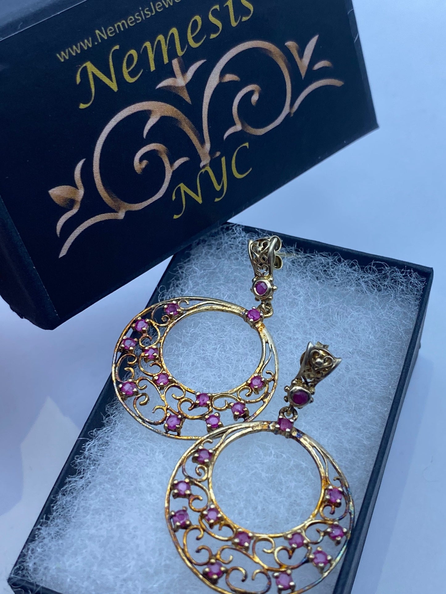 Vintage 925 Sterling Silver Deep Pink Ruby Earrings