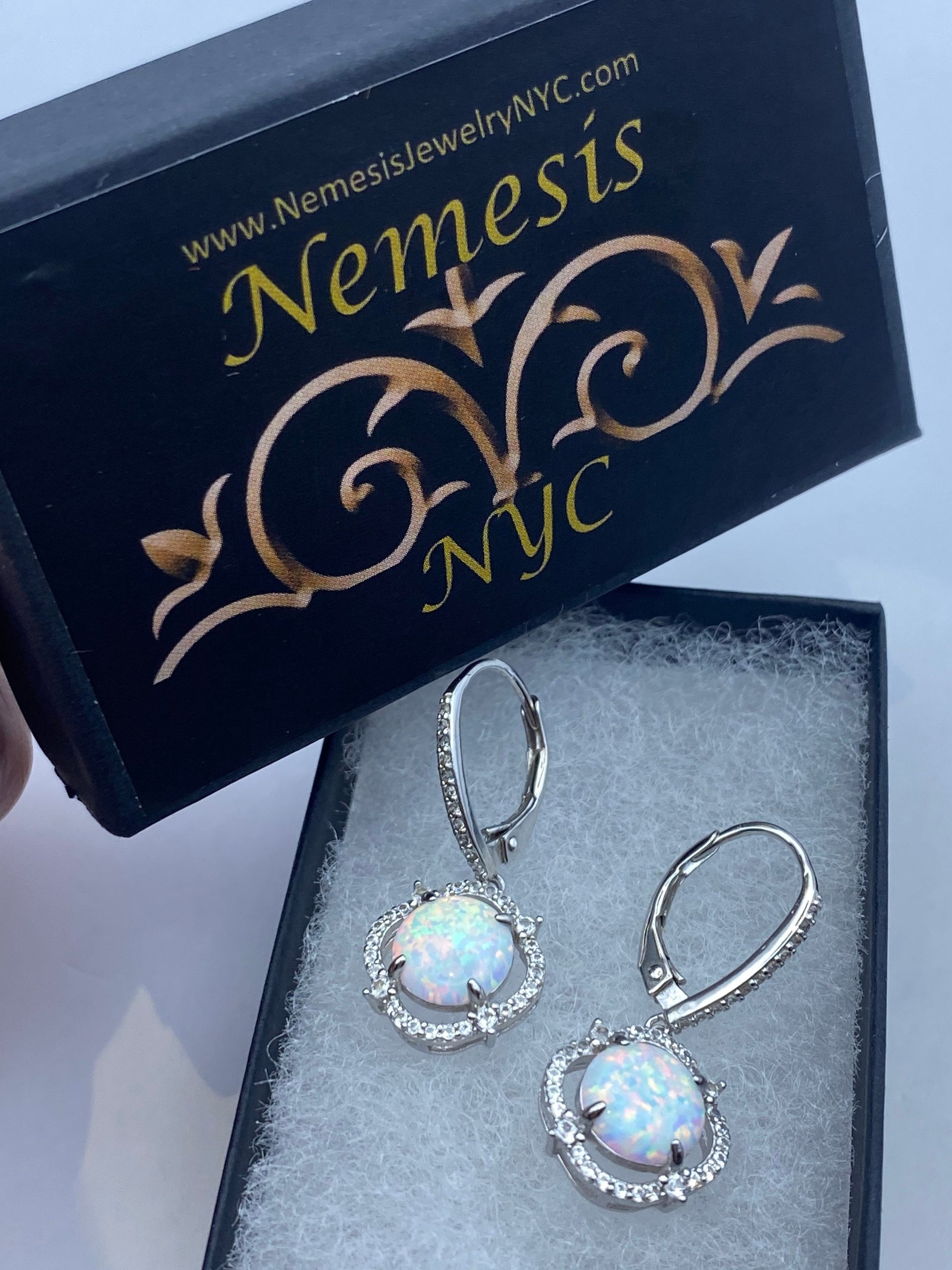 Vintage White Opal Earrings 925 Sterling Silver Leverback Dangle