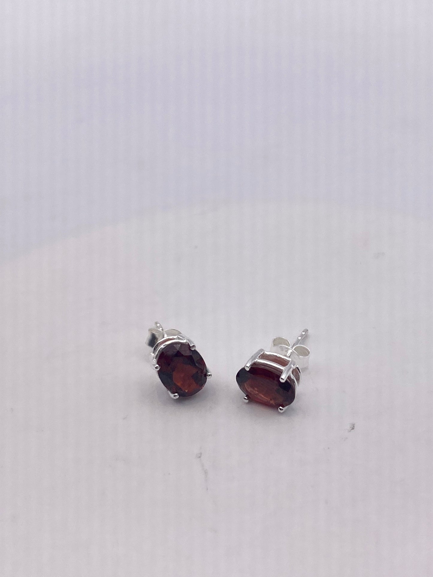 Vintage Bohemian Red Garnet Earrings 925 Sterling Silver Deco studs