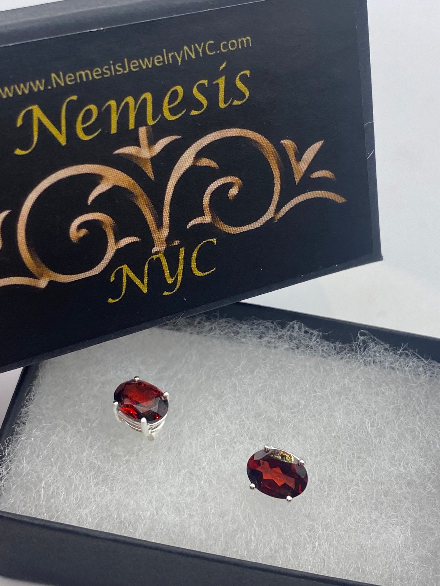 Vintage Bohemian Red Garnet Earrings 925 Sterling Silver Deco studs