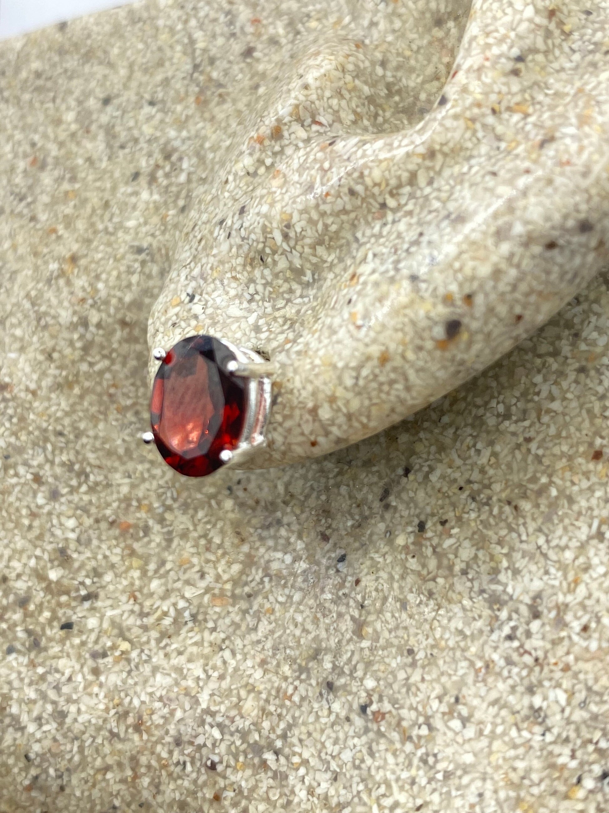 Vintage Bohemian Red Garnet Earrings 925 Sterling Silver Deco studs