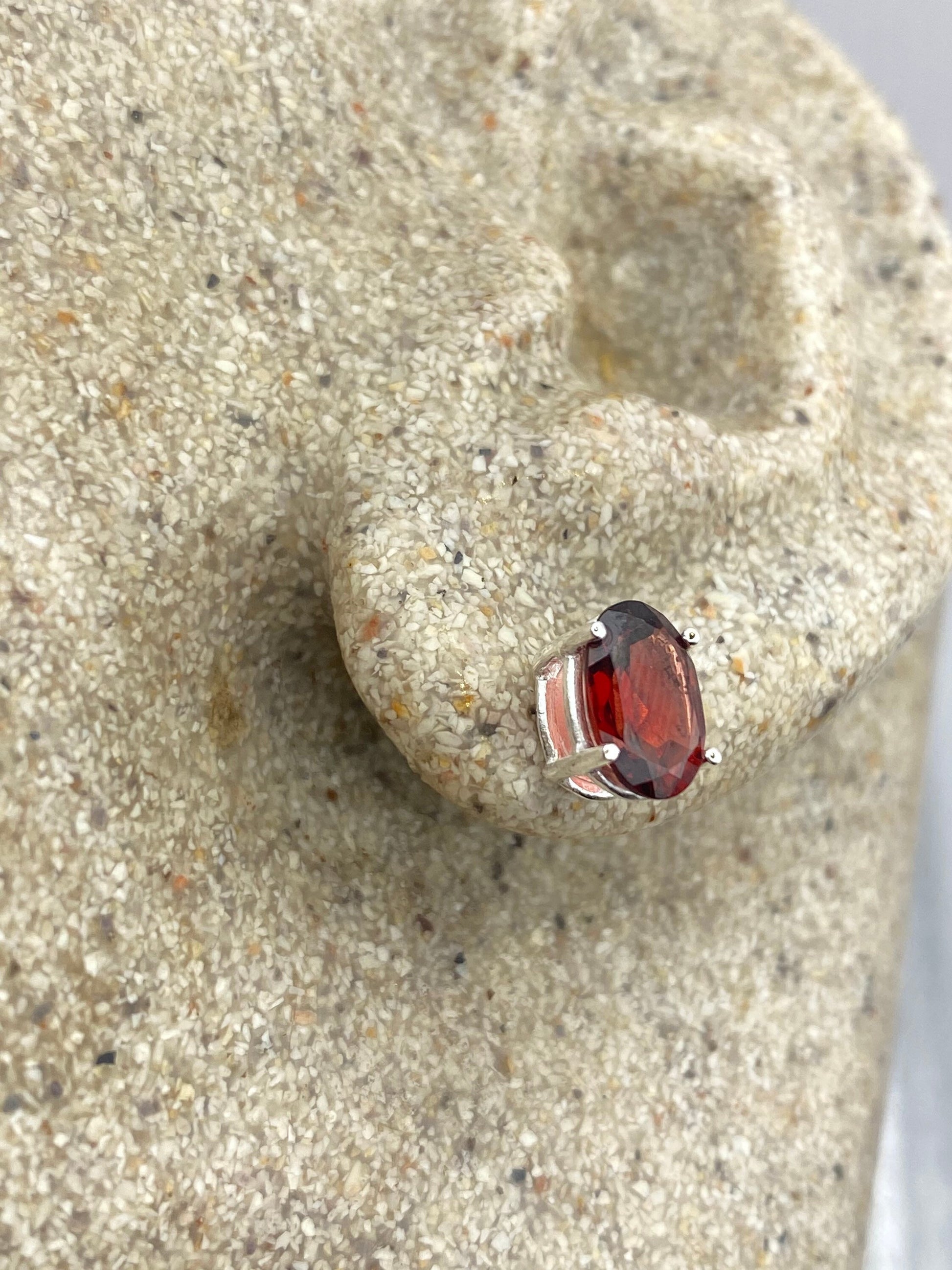Vintage Bohemian Red Garnet Earrings 925 Sterling Silver Deco studs