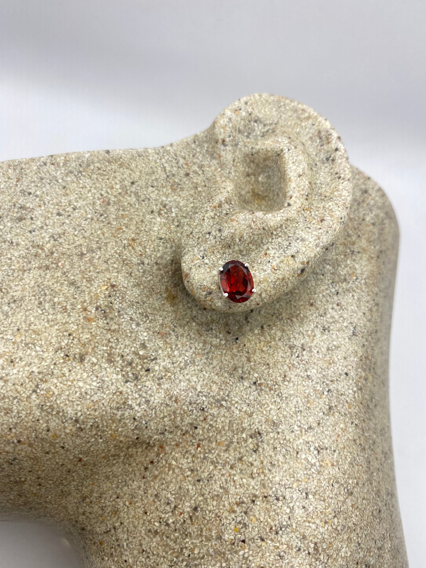 Vintage Bohemian Red Garnet Earrings 925 Sterling Silver Deco studs
