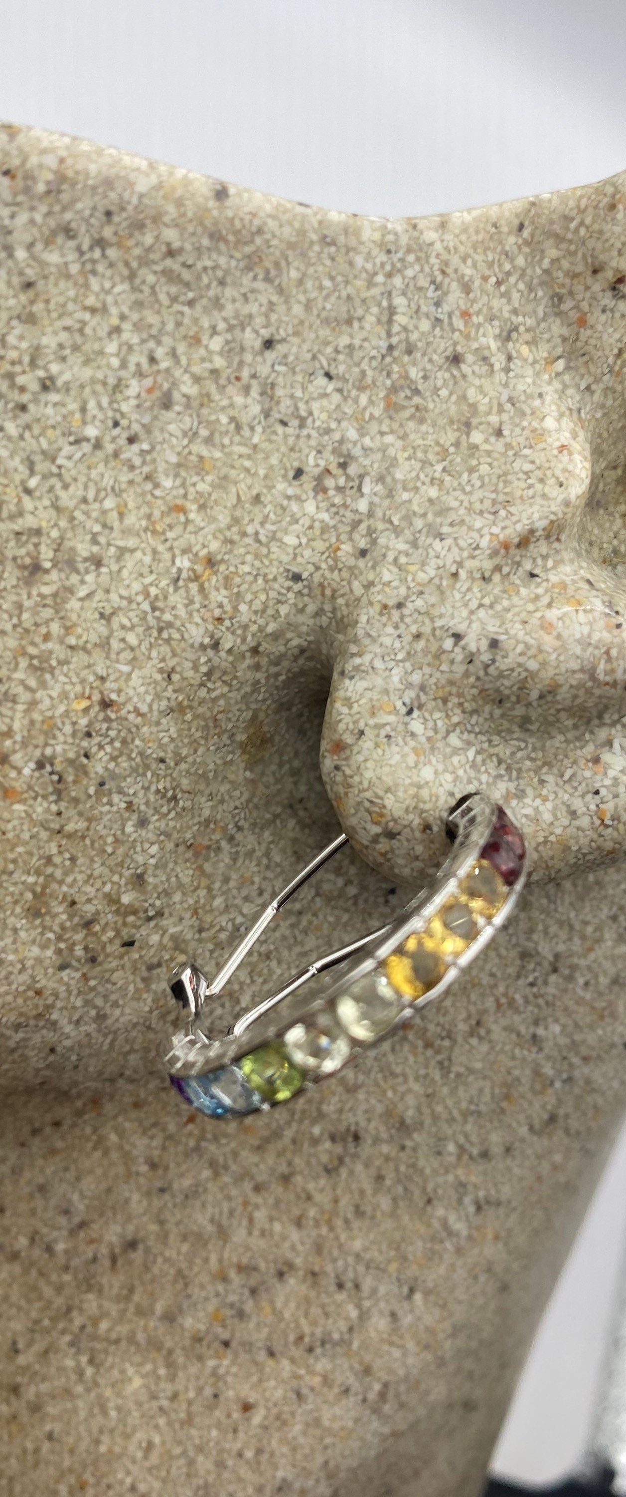 Vintage Mixed Genuine Citrine Gemstone 925 Sterling Silver Dangle Button Earrings