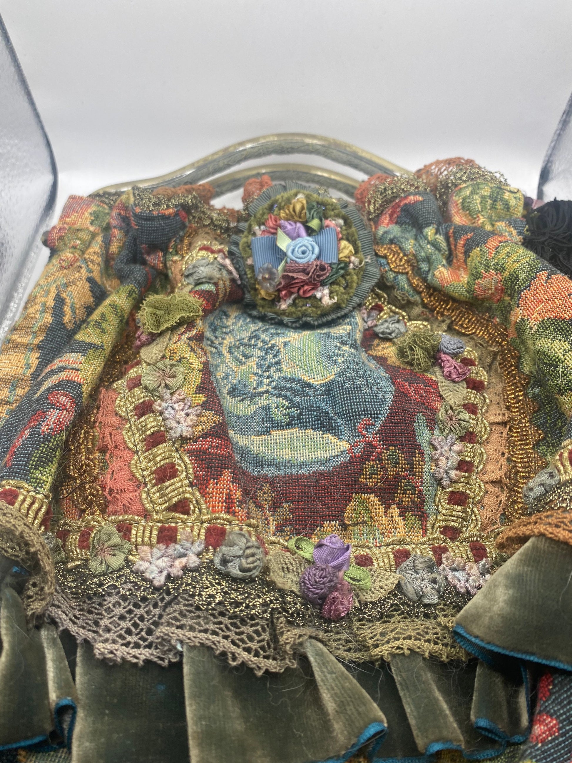 Vintage Chimaki Brocade Lace patchwork Hand Bag purse