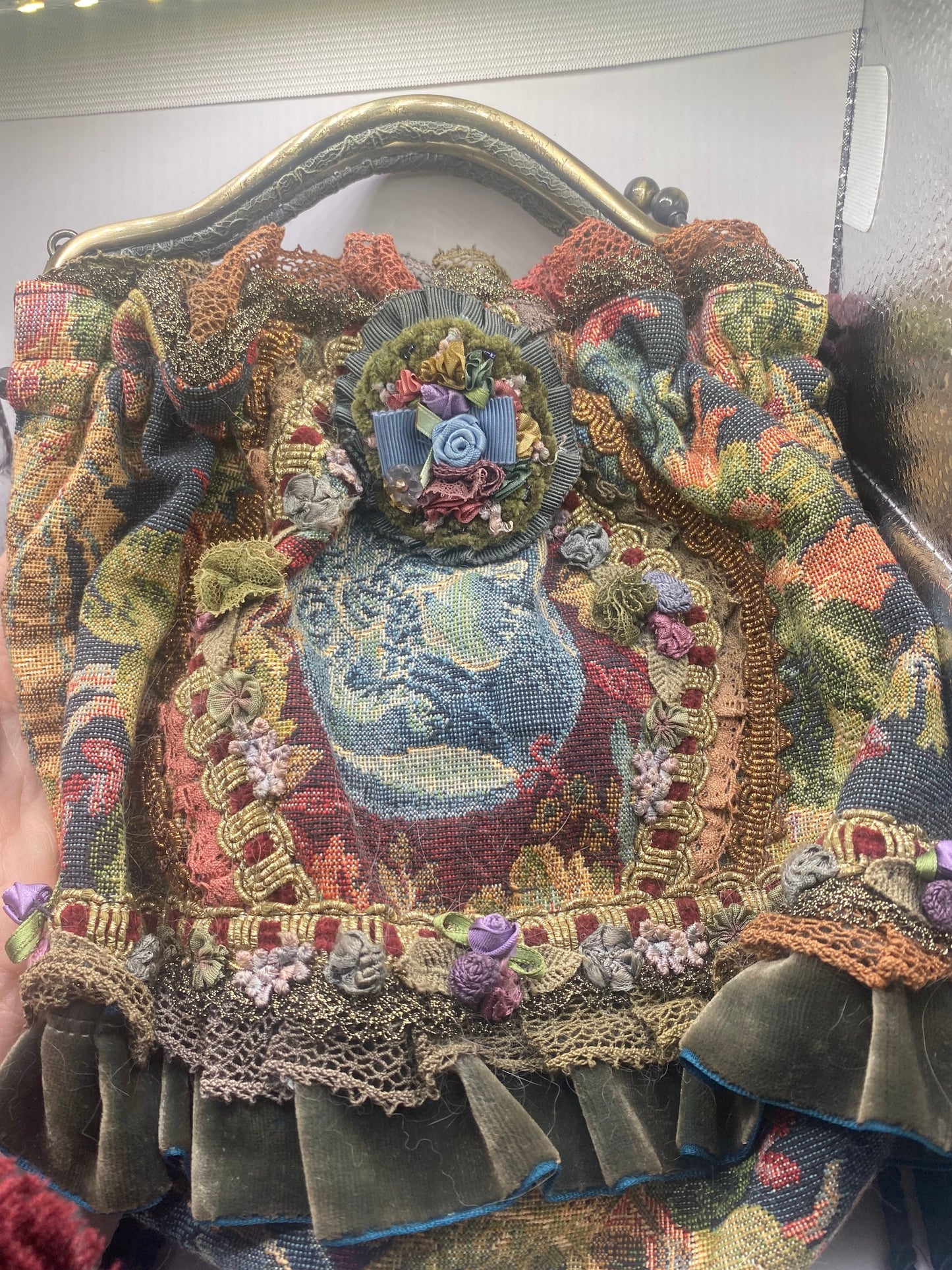 Vintage Chimaki Brocade Lace patchwork Hand Bag purse
