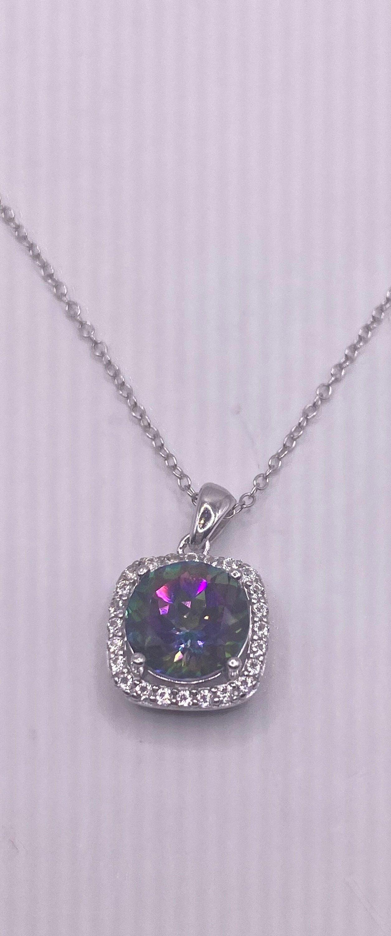 Vintage Blue Mystic Topaz 925 Sterling Silver Antique Pendant Necklace