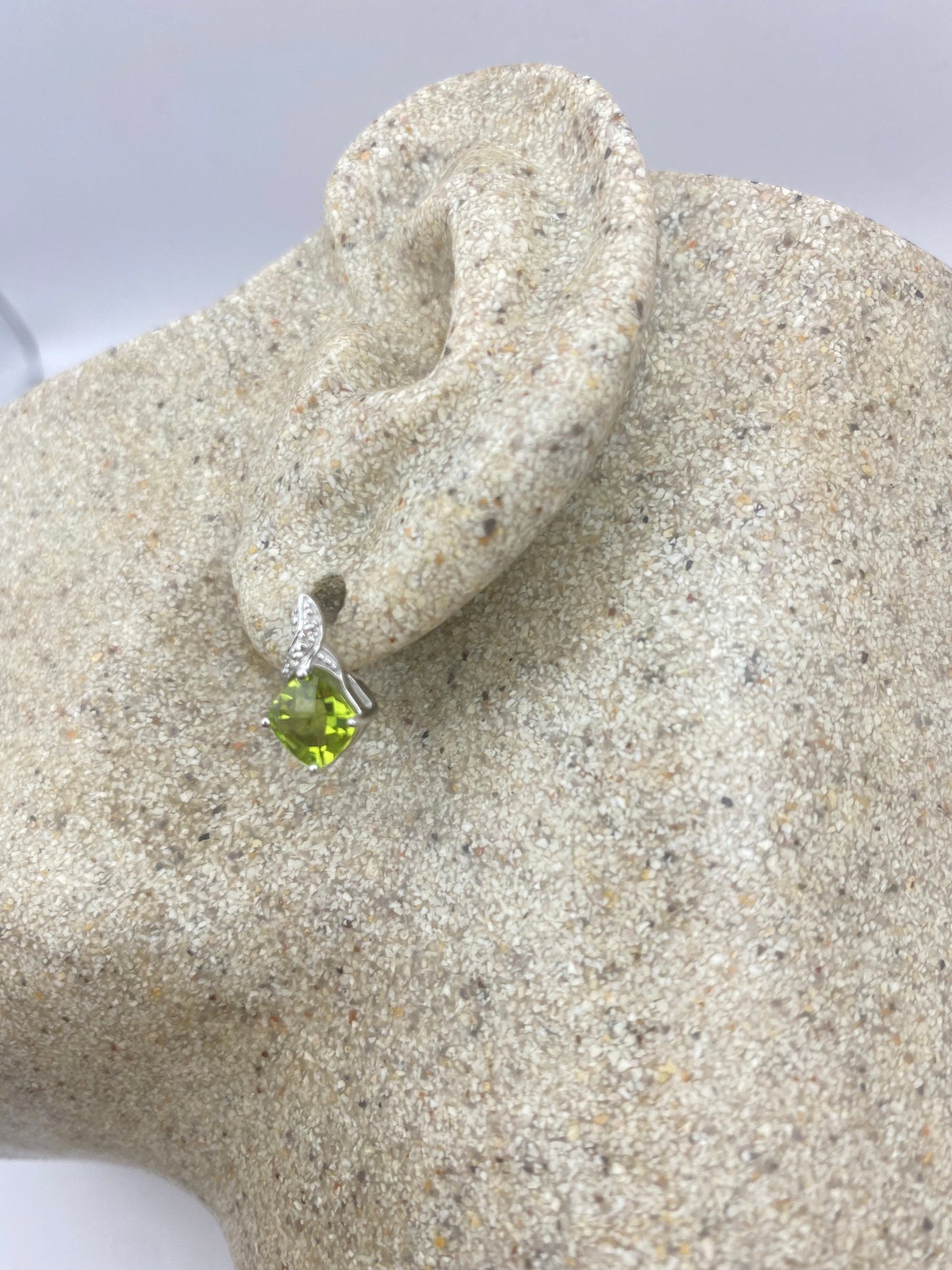 Vintage Green Peridot in 925 Sterling Silver Post Button Earrings