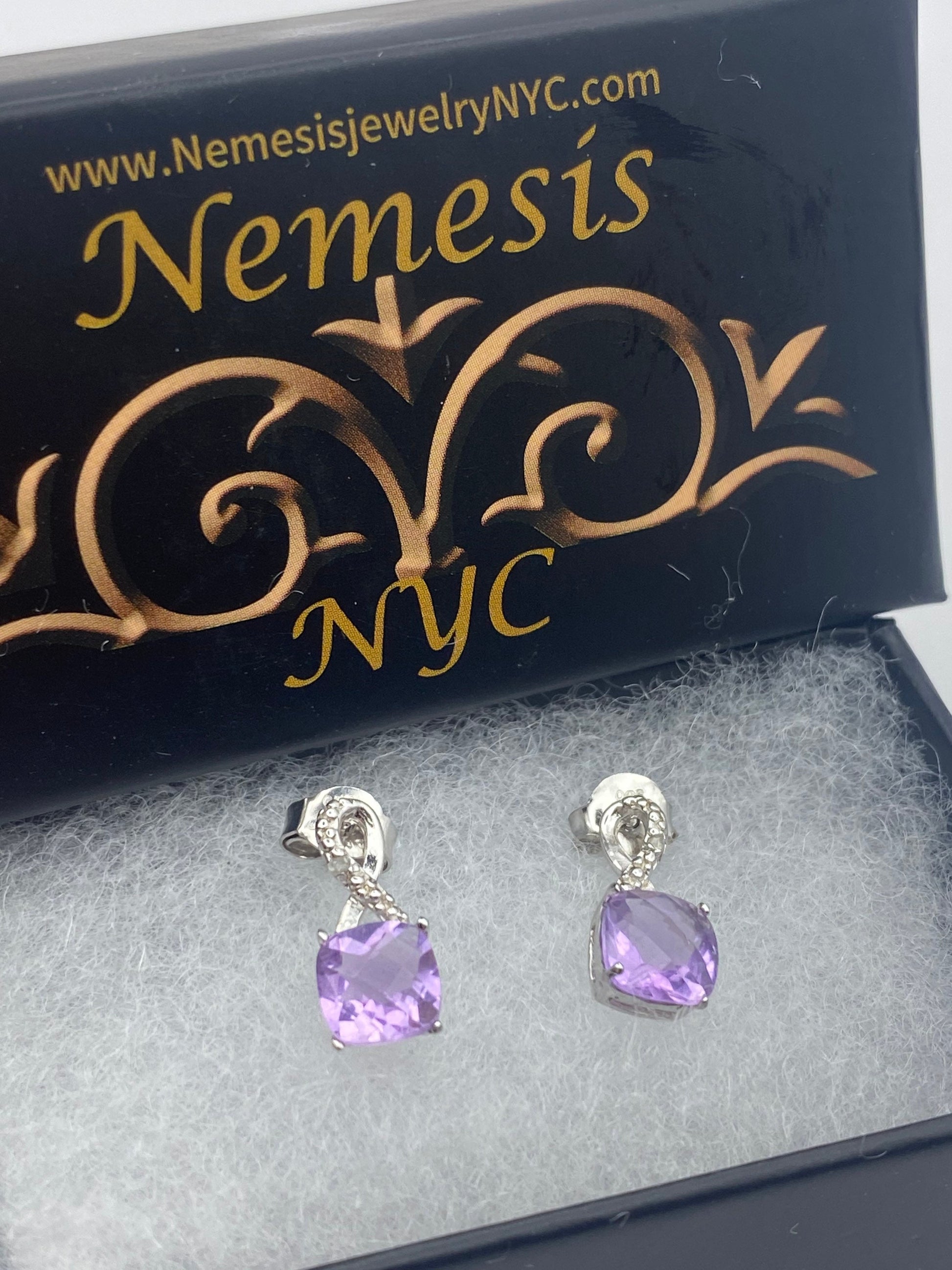 Vintage Purple Amethyst Earrings 925 Sterling Silver Studs