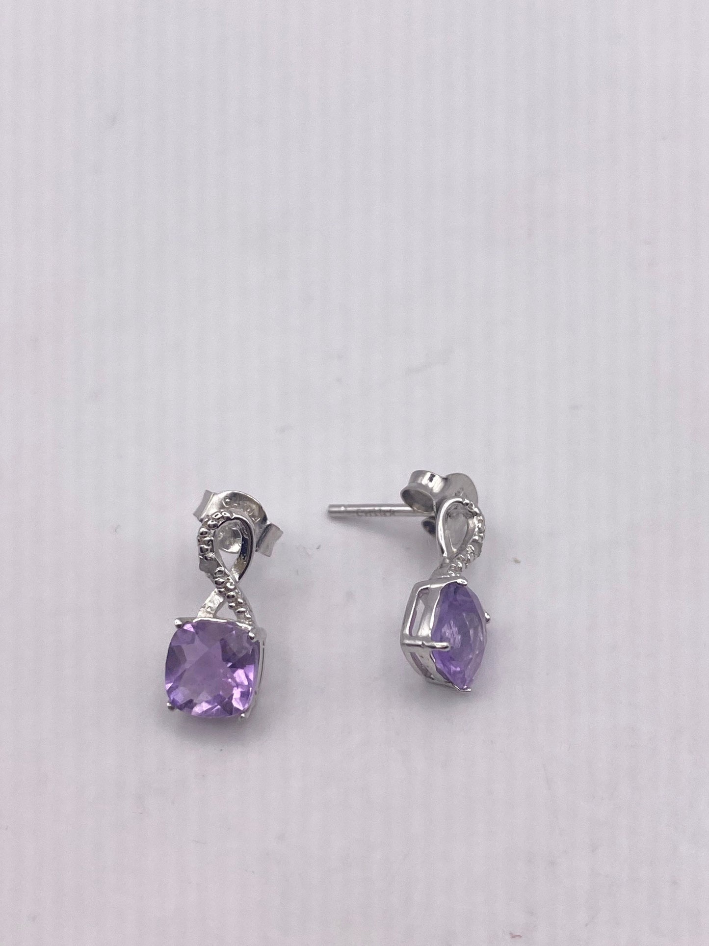 Vintage Purple Amethyst Earrings 925 Sterling Silver Studs