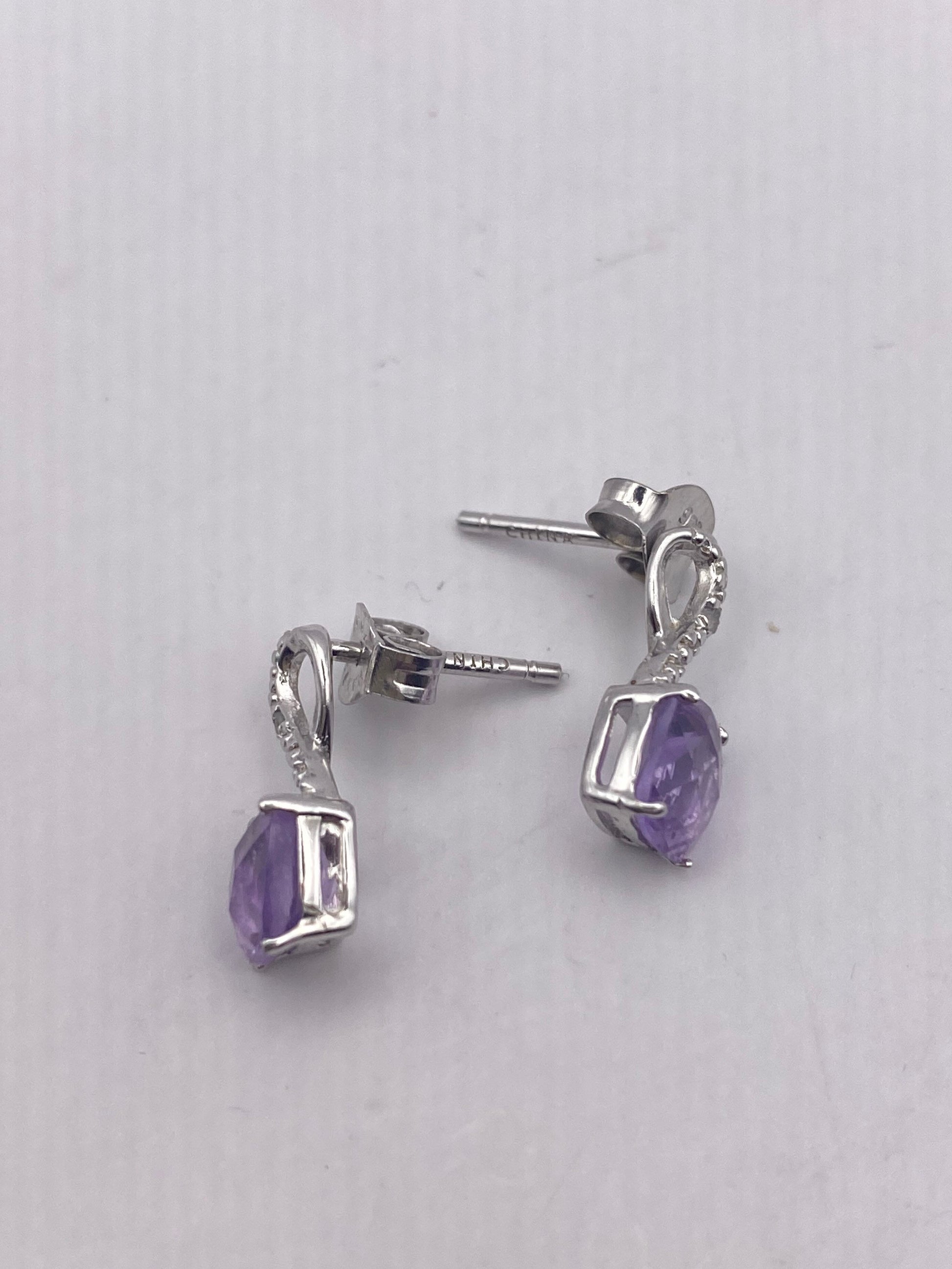 Vintage Purple Amethyst Earrings 925 Sterling Silver Studs