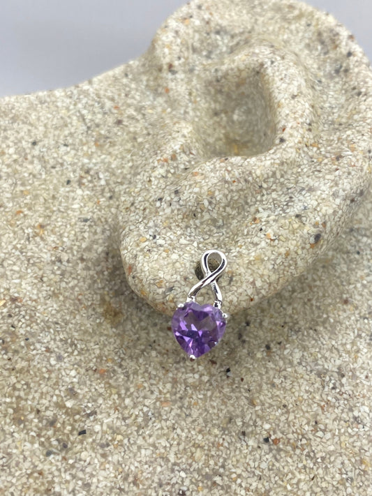Vintage Purple Amethyst Heart Earrings 925 Sterling Silver Studs