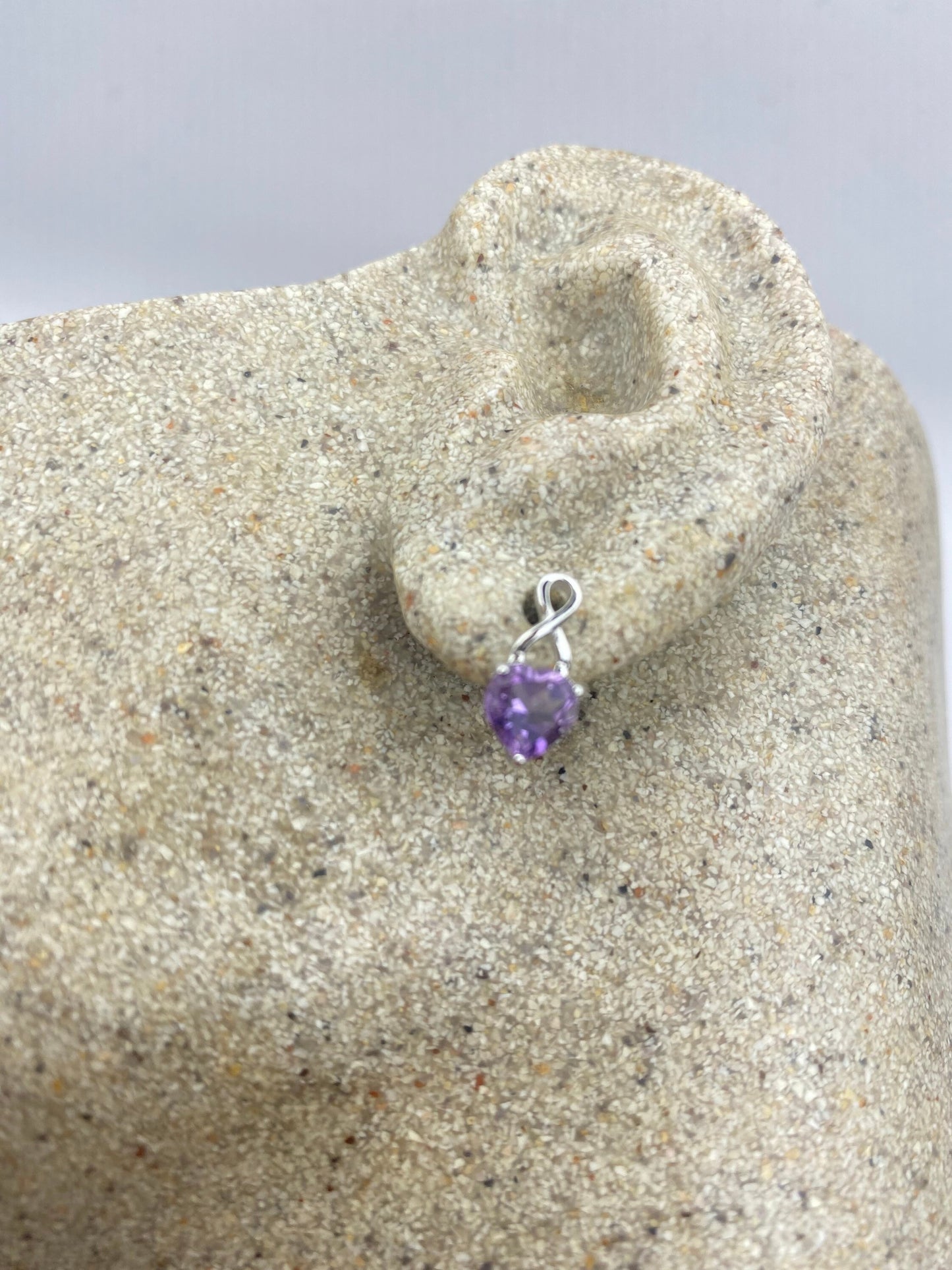 Vintage Purple Amethyst Heart Earrings 925 Sterling Silver Studs