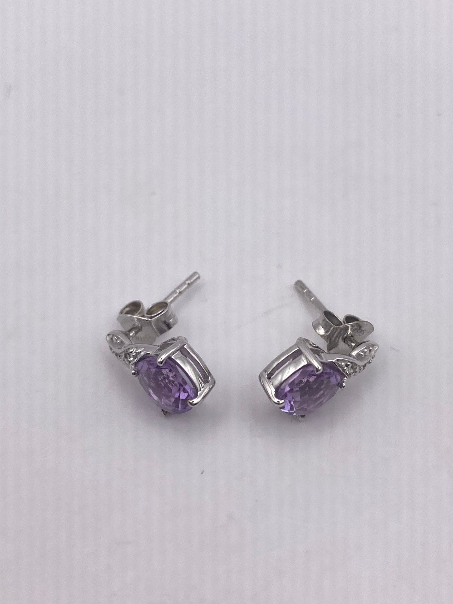 Vintage Purple Amethyst Earrings 925 Sterling Silver Studs