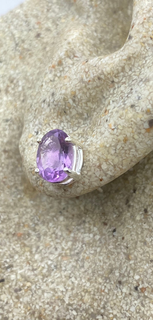 Vintage Purple Amethyst Earrings 925 Sterling Silver Studs