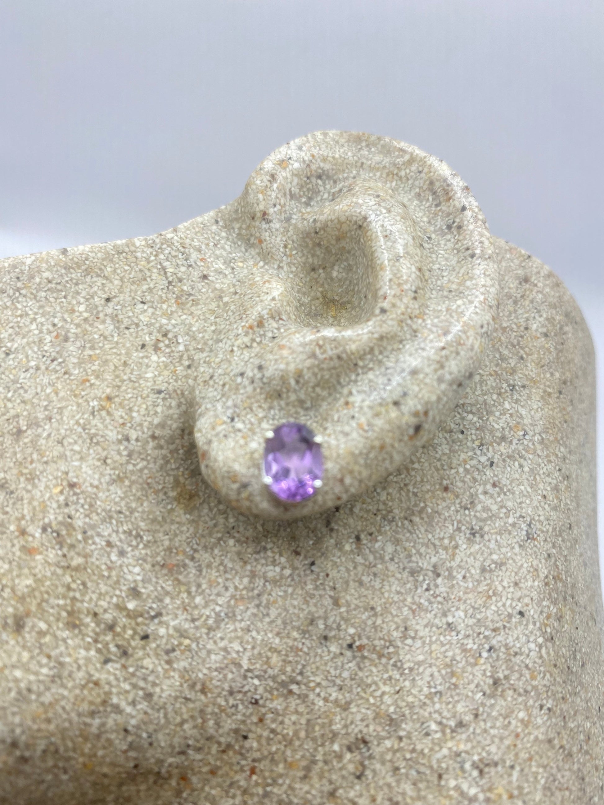 Vintage Purple Amethyst Earrings 925 Sterling Silver Studs