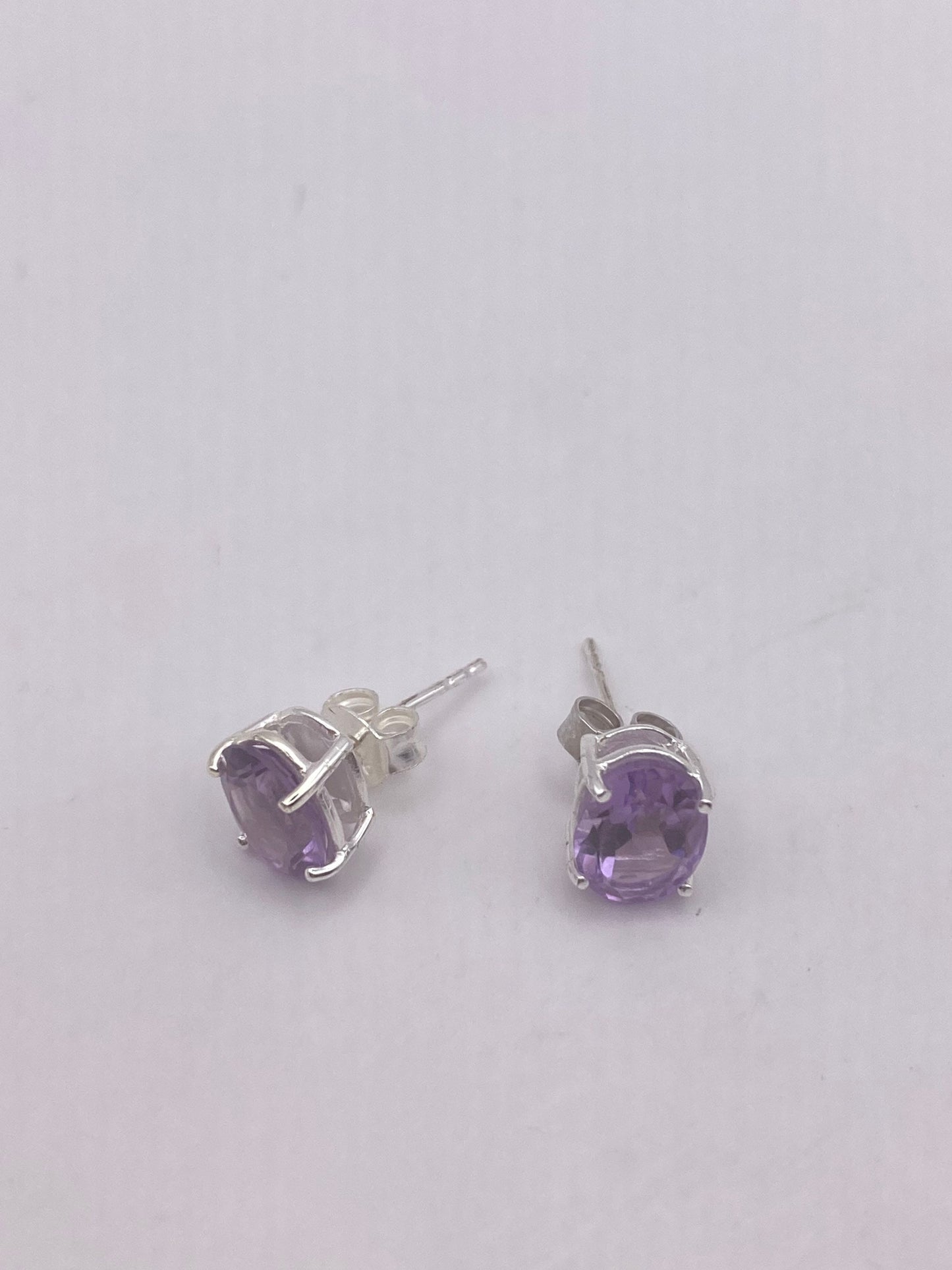 Vintage Purple Amethyst Earrings 925 Sterling Silver Studs
