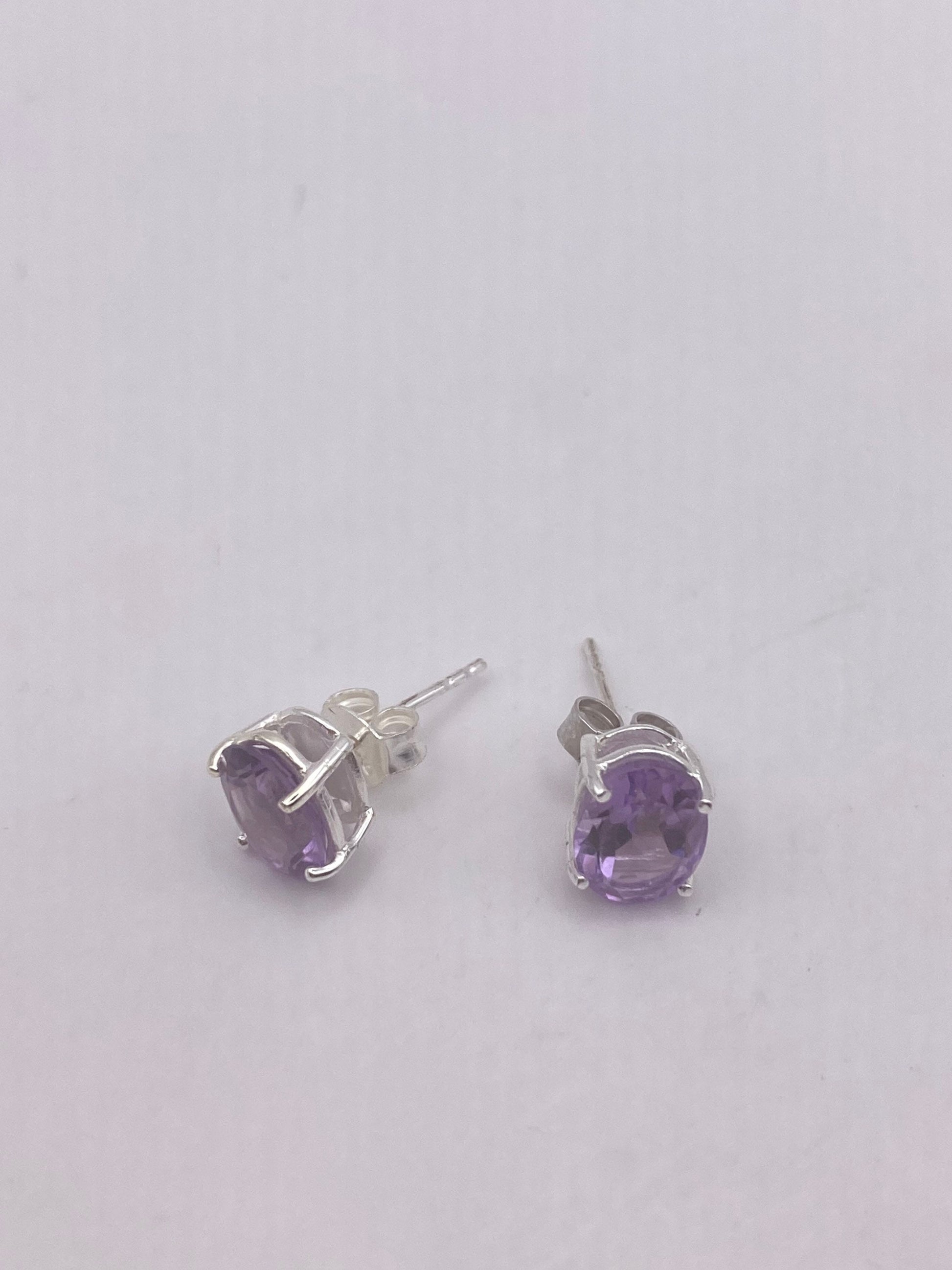 Vintage Purple Amethyst Earrings 925 Sterling Silver Studs