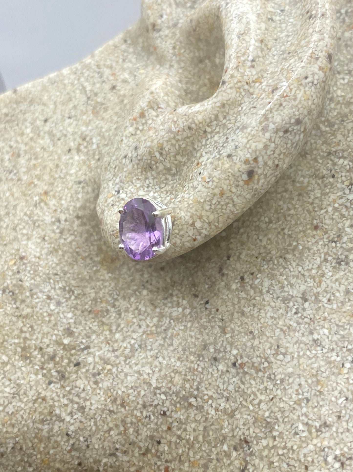 Vintage Purple Amethyst Earrings 925 Sterling Silver Studs