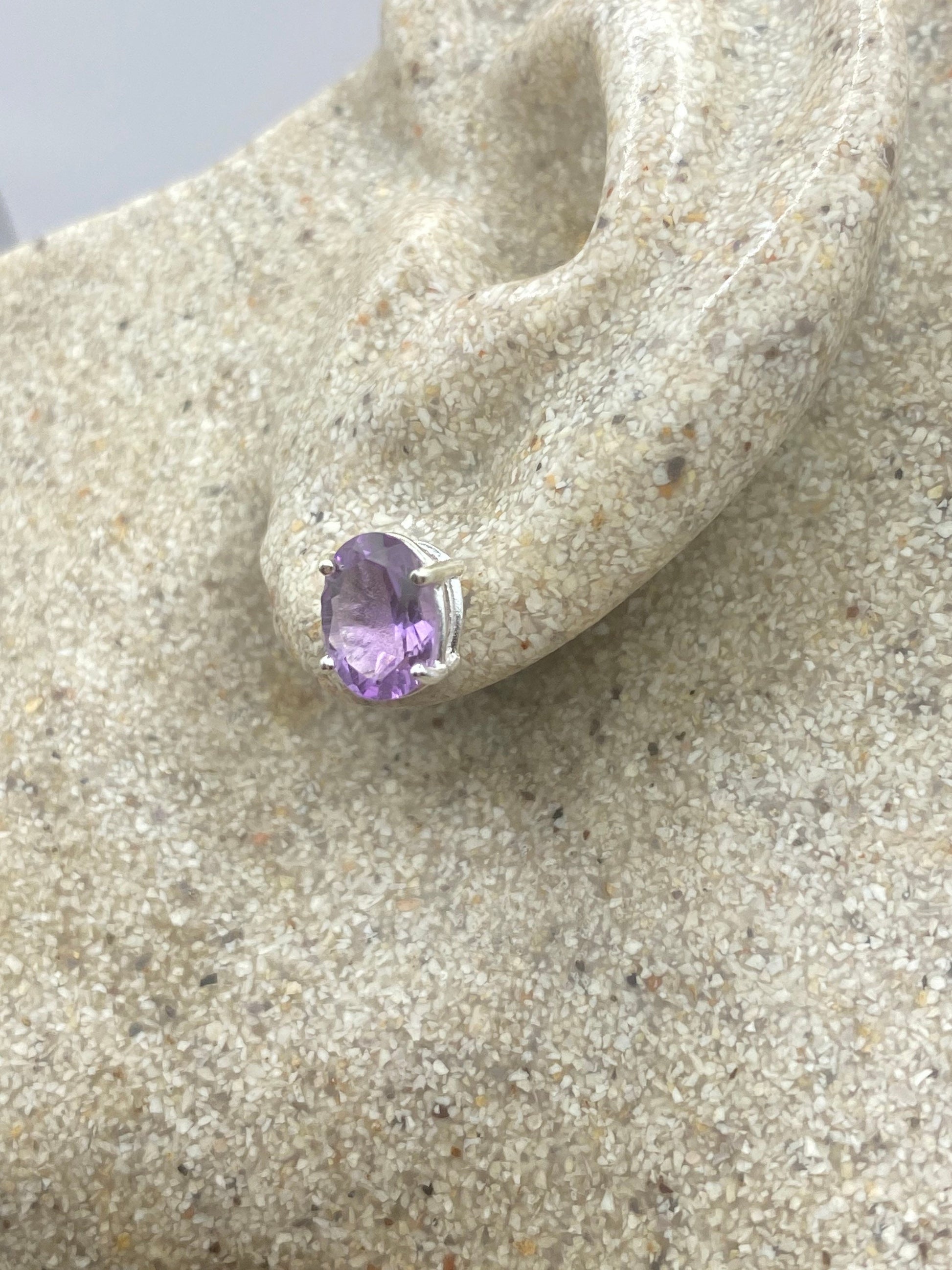 Vintage Purple Amethyst Earrings 925 Sterling Silver Studs