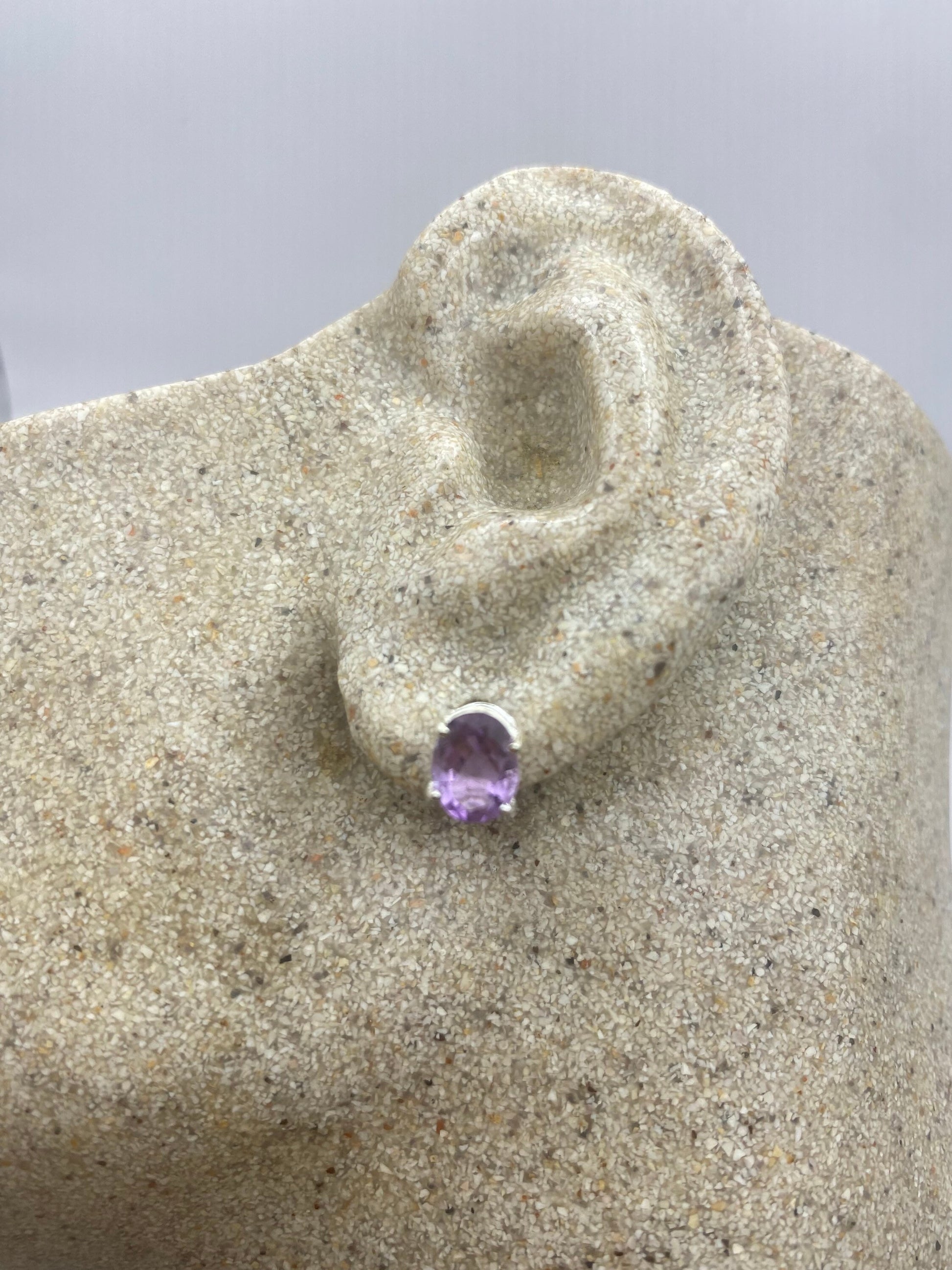 Vintage Purple Amethyst Earrings 925 Sterling Silver Studs