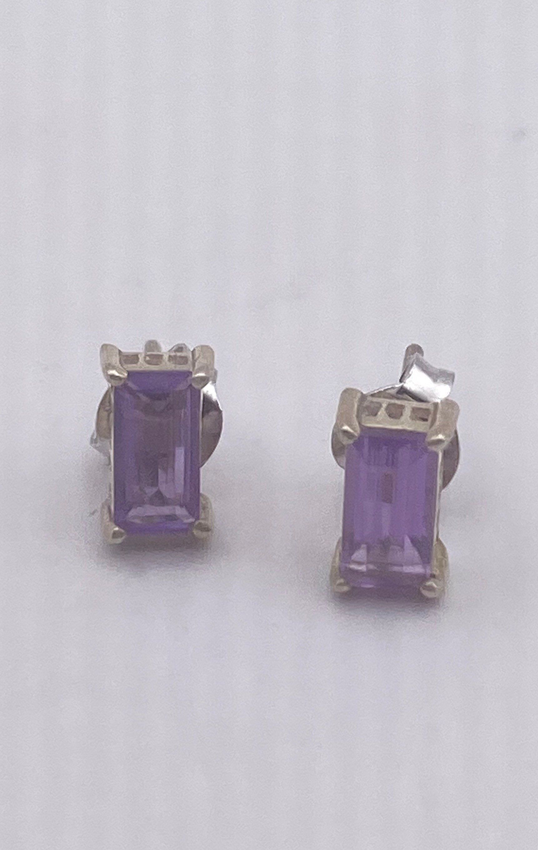 Vintage Purple Amethyst Earrings 925 Sterling Silver Studs