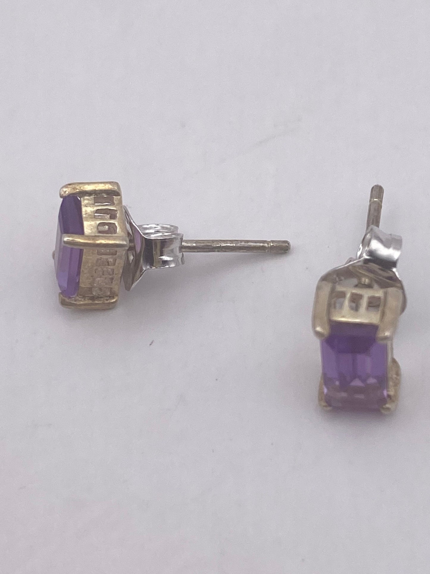 Vintage Purple Amethyst Earrings 925 Sterling Silver Studs