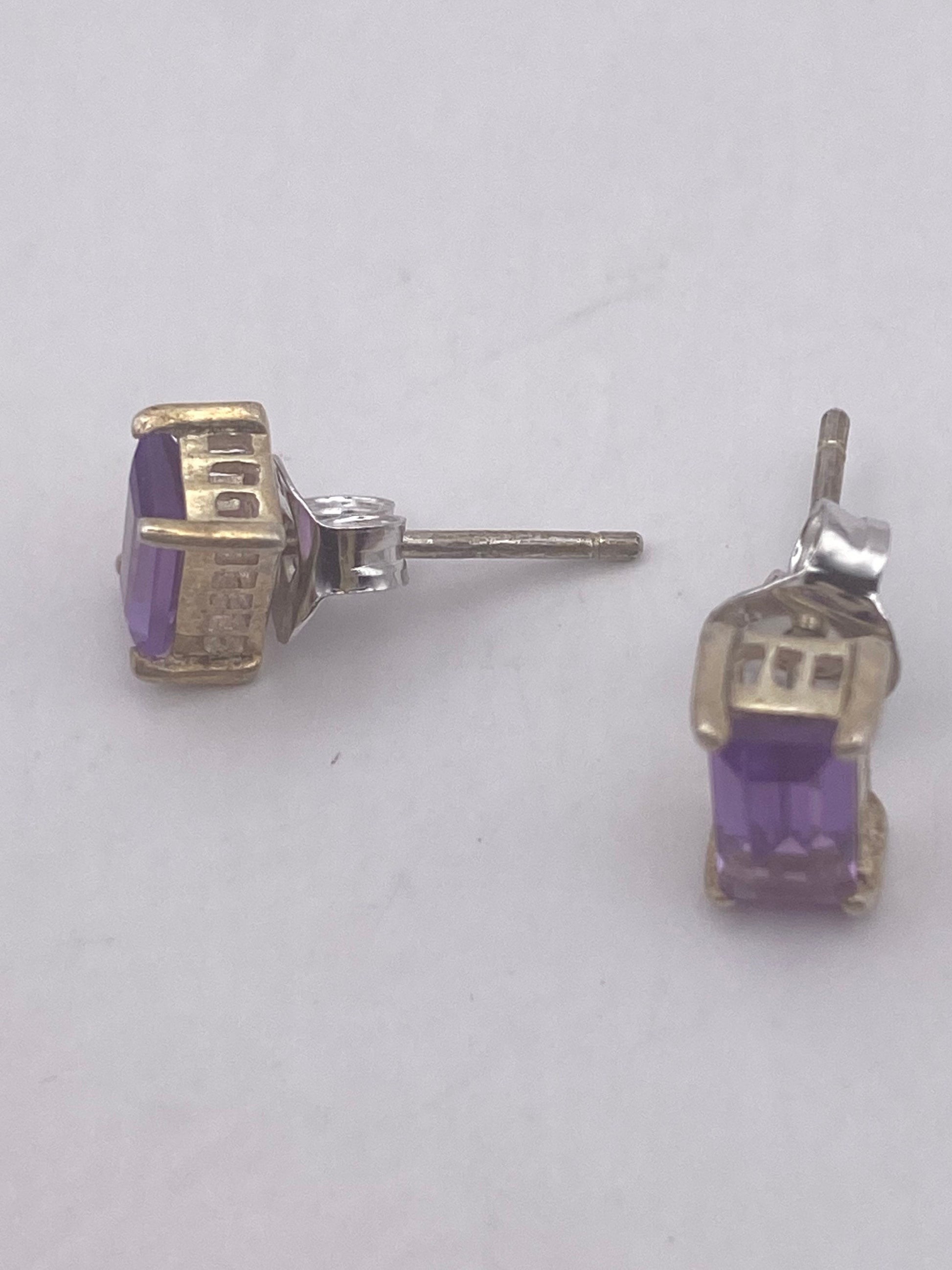 Vintage Purple Amethyst Earrings 925 Sterling Silver Studs