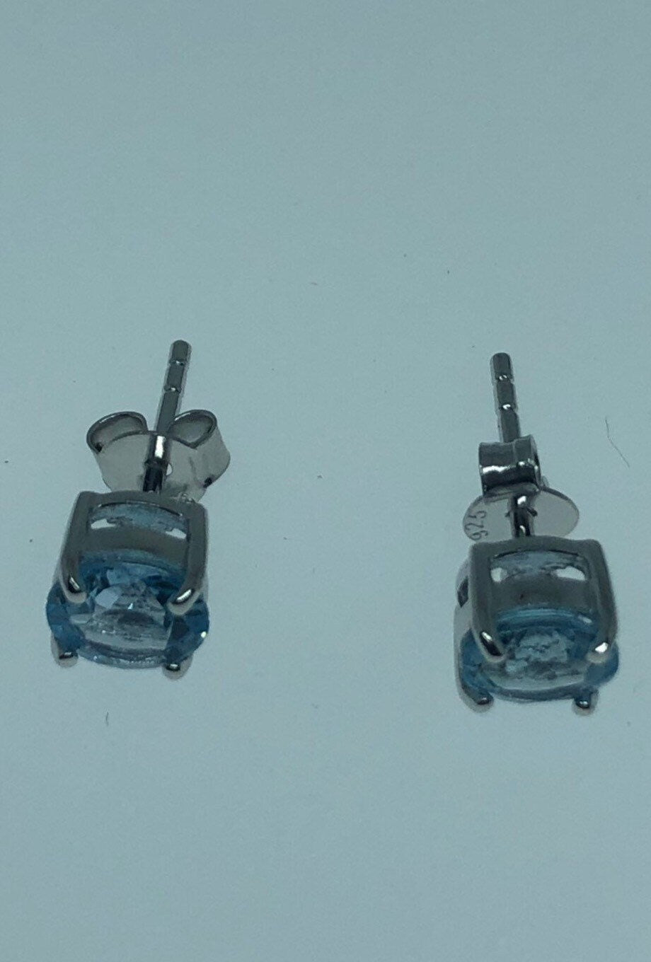 Vintage Blue Topaz Gemstone 925 Sterling Silver Stud Earrings