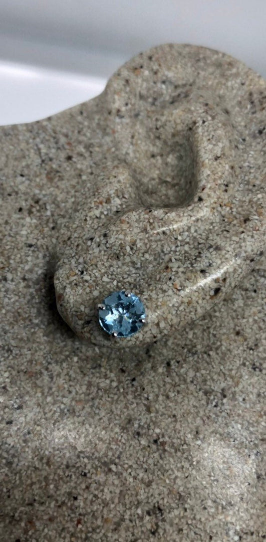 Vintage Blue Topaz Gemstone 925 Sterling Silver Stud Earrings