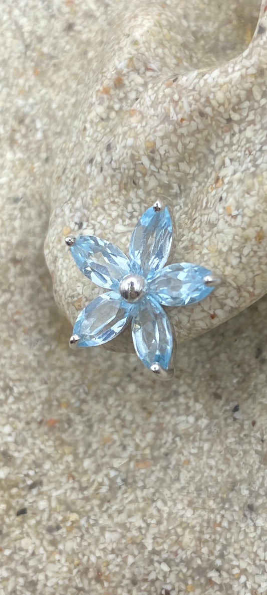 Vintage Blue Topaz Gemstone 925 Sterling Silver Stud Earrings