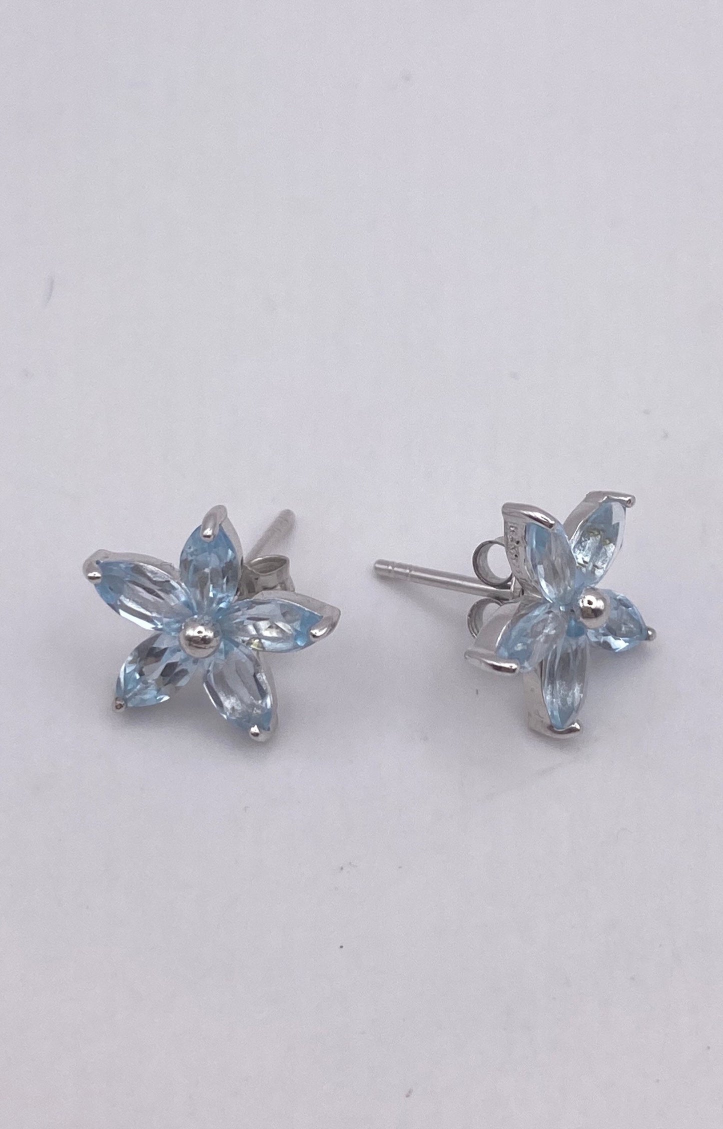 Vintage Blue Topaz Gemstone 925 Sterling Silver Stud Earrings