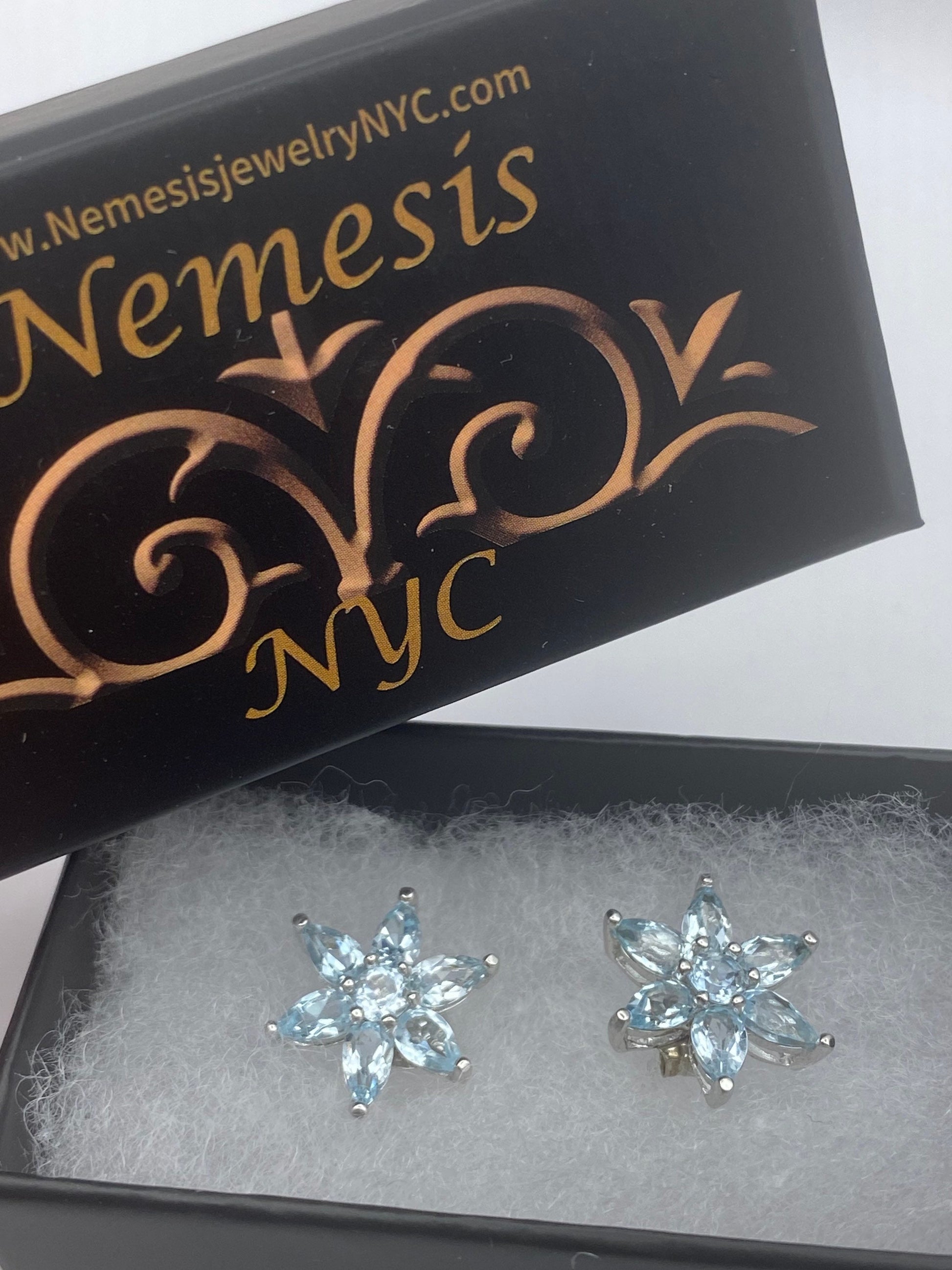 Vintage Blue Topaz Gemstone 925 Sterling Silver Stud Earrings