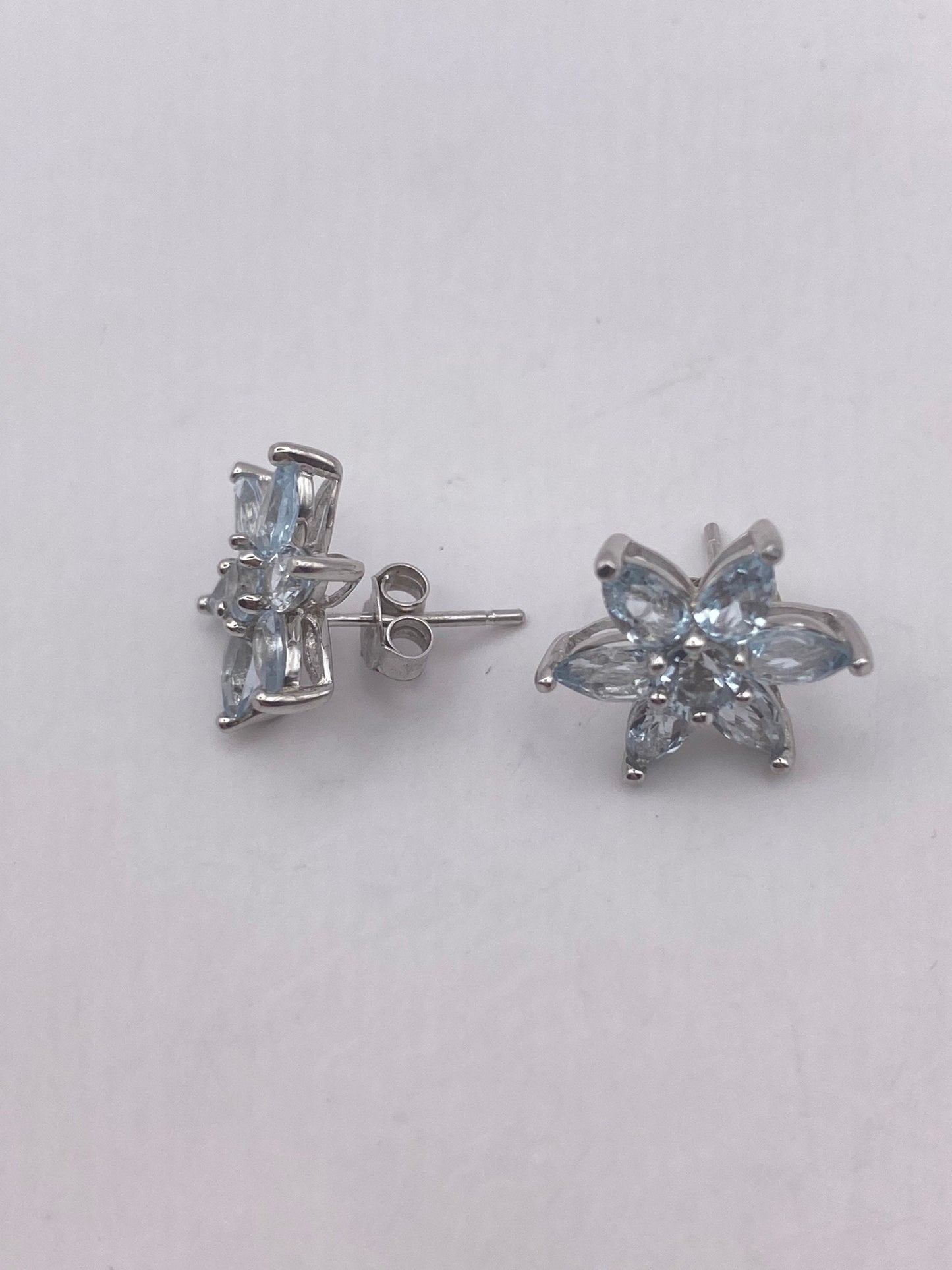 Vintage Blue Topaz Gemstone 925 Sterling Silver Stud Earrings
