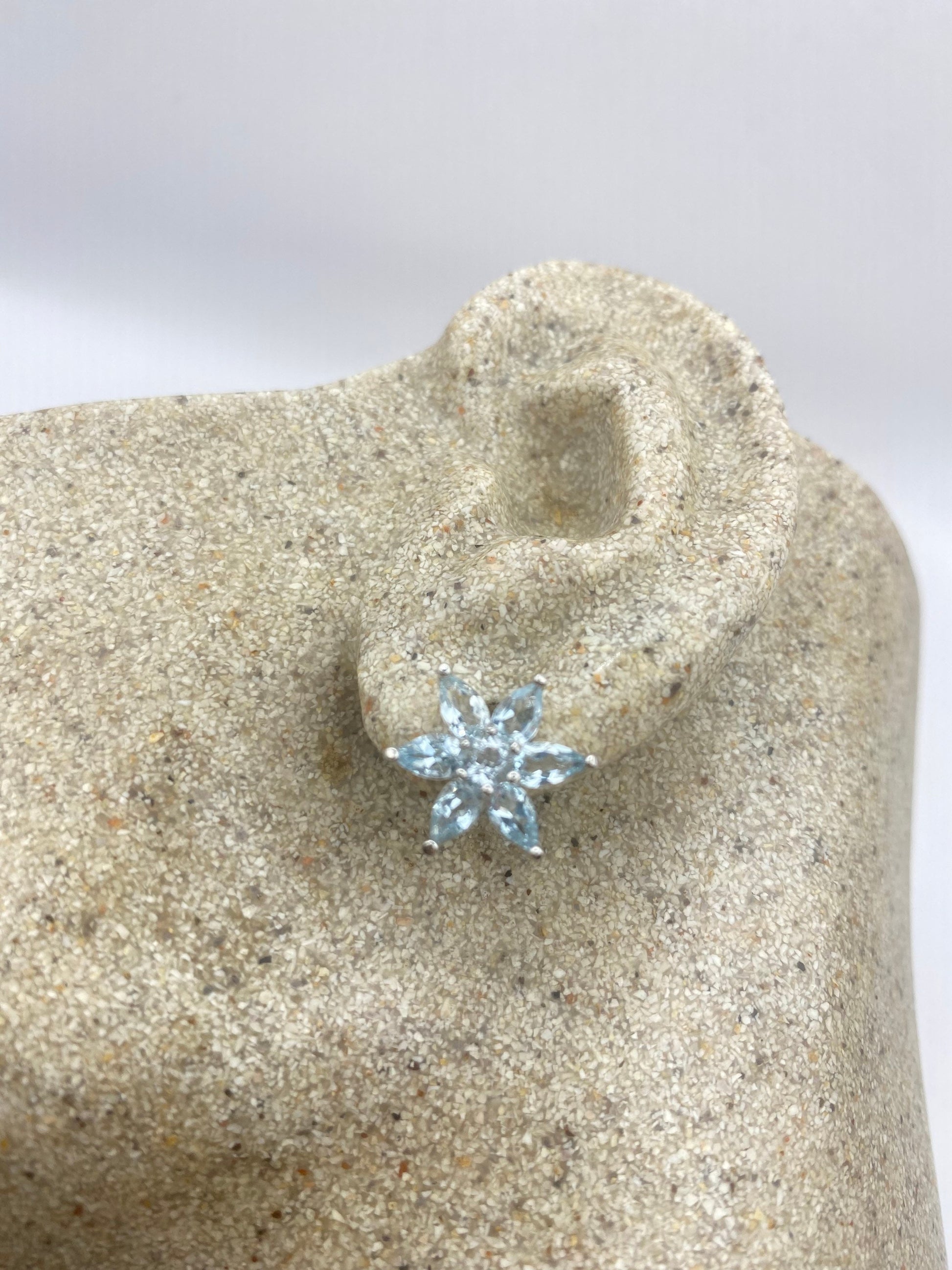 Vintage Blue Topaz Gemstone 925 Sterling Silver Stud Earrings