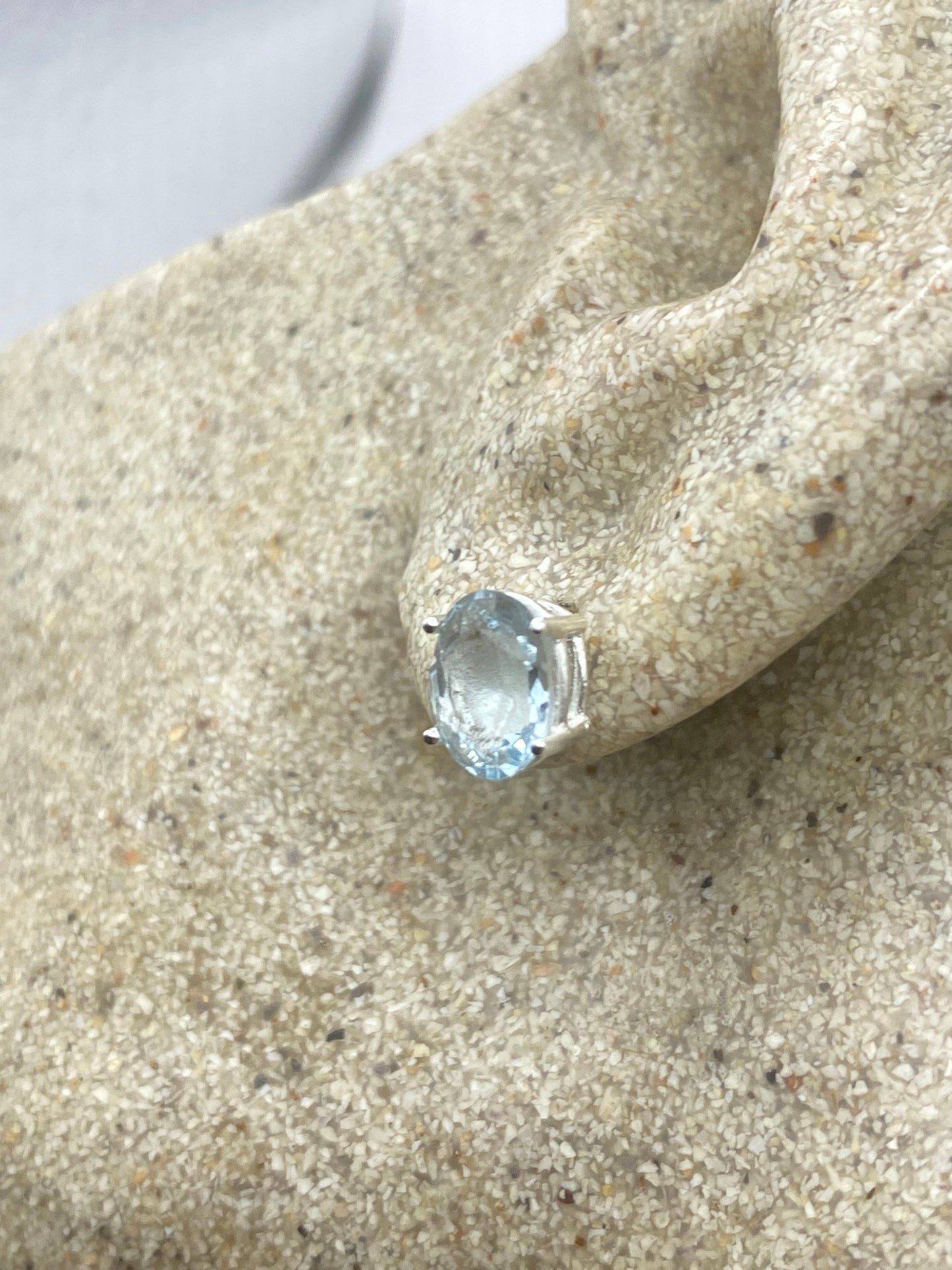 Vintage Blue Topaz Gemstone 925 Sterling Silver Stud Earrings