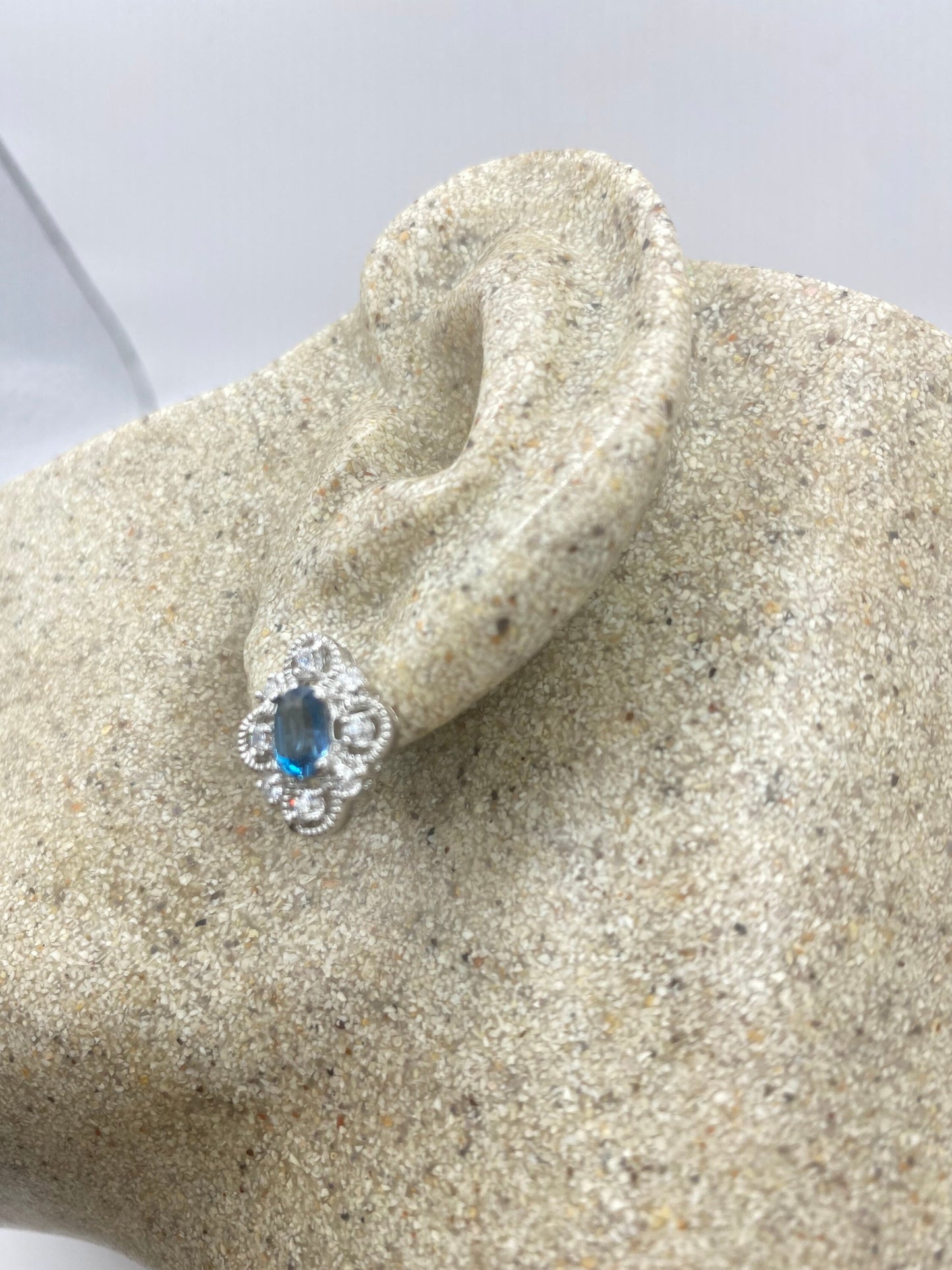 Vintage Blue Topaz Gemstone 925 Sterling Silver Stud Earrings