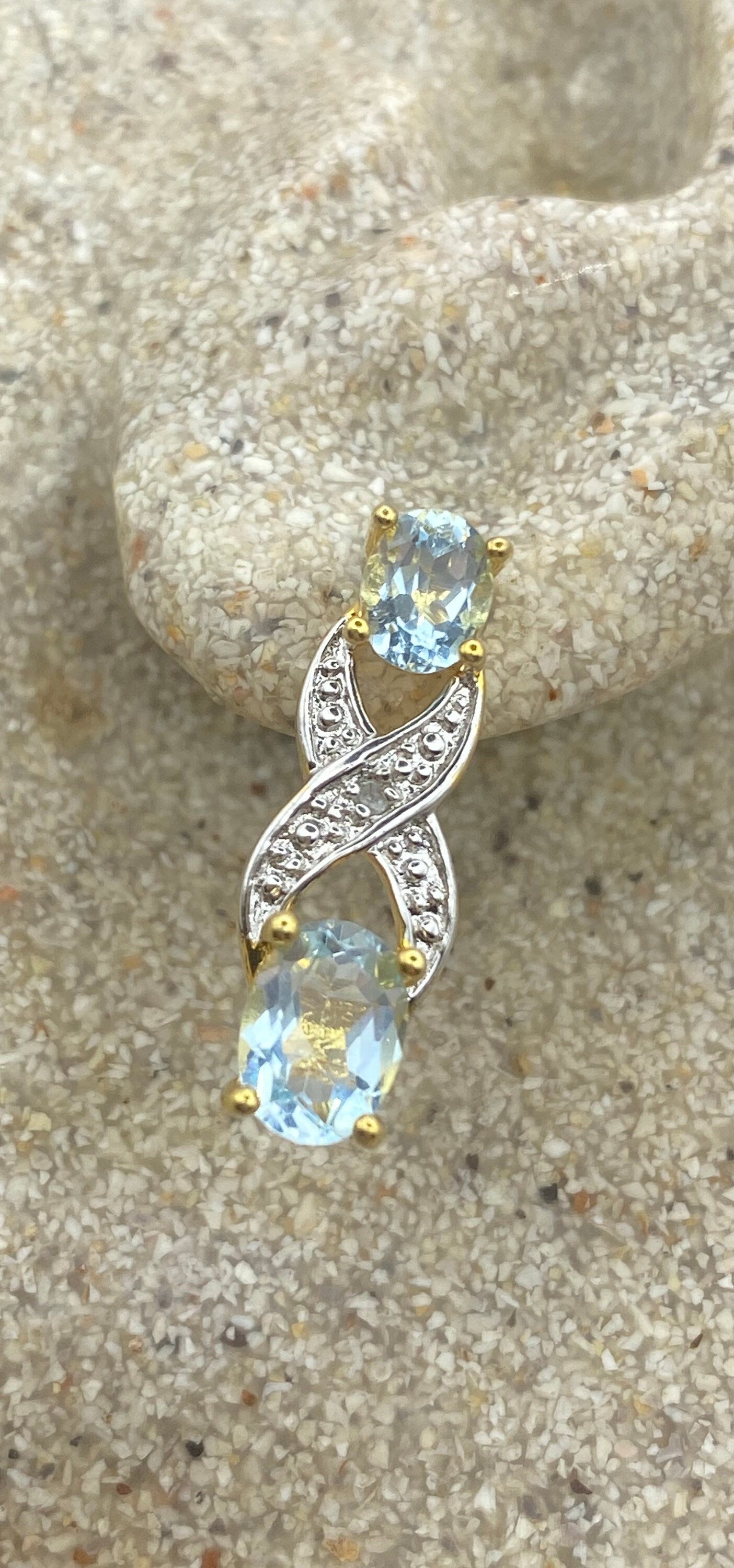 Vintage Aquamarine 925 Sterling Silver Stud Earrings