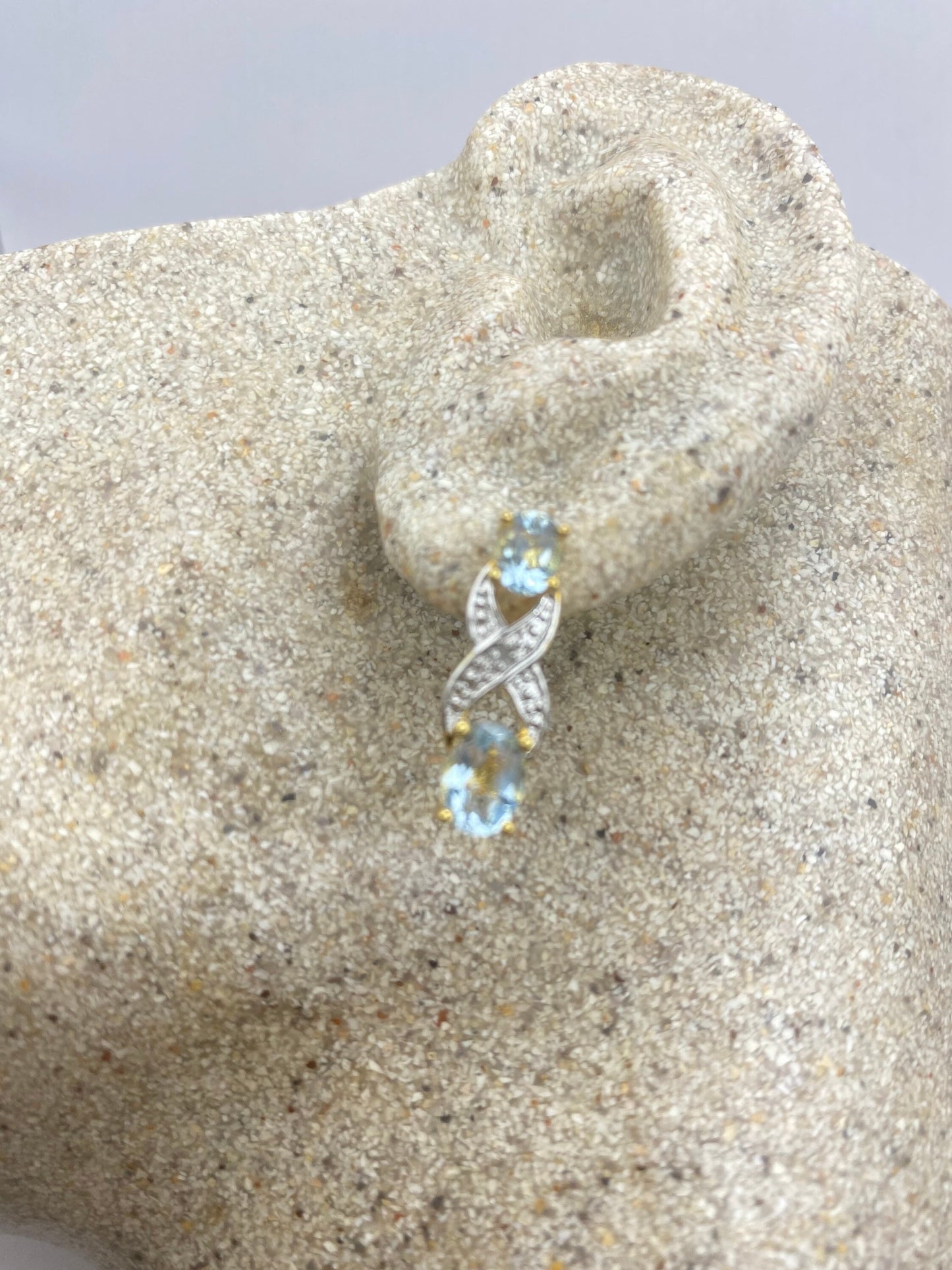 Vintage Aquamarine 925 Sterling Silver Stud Earrings