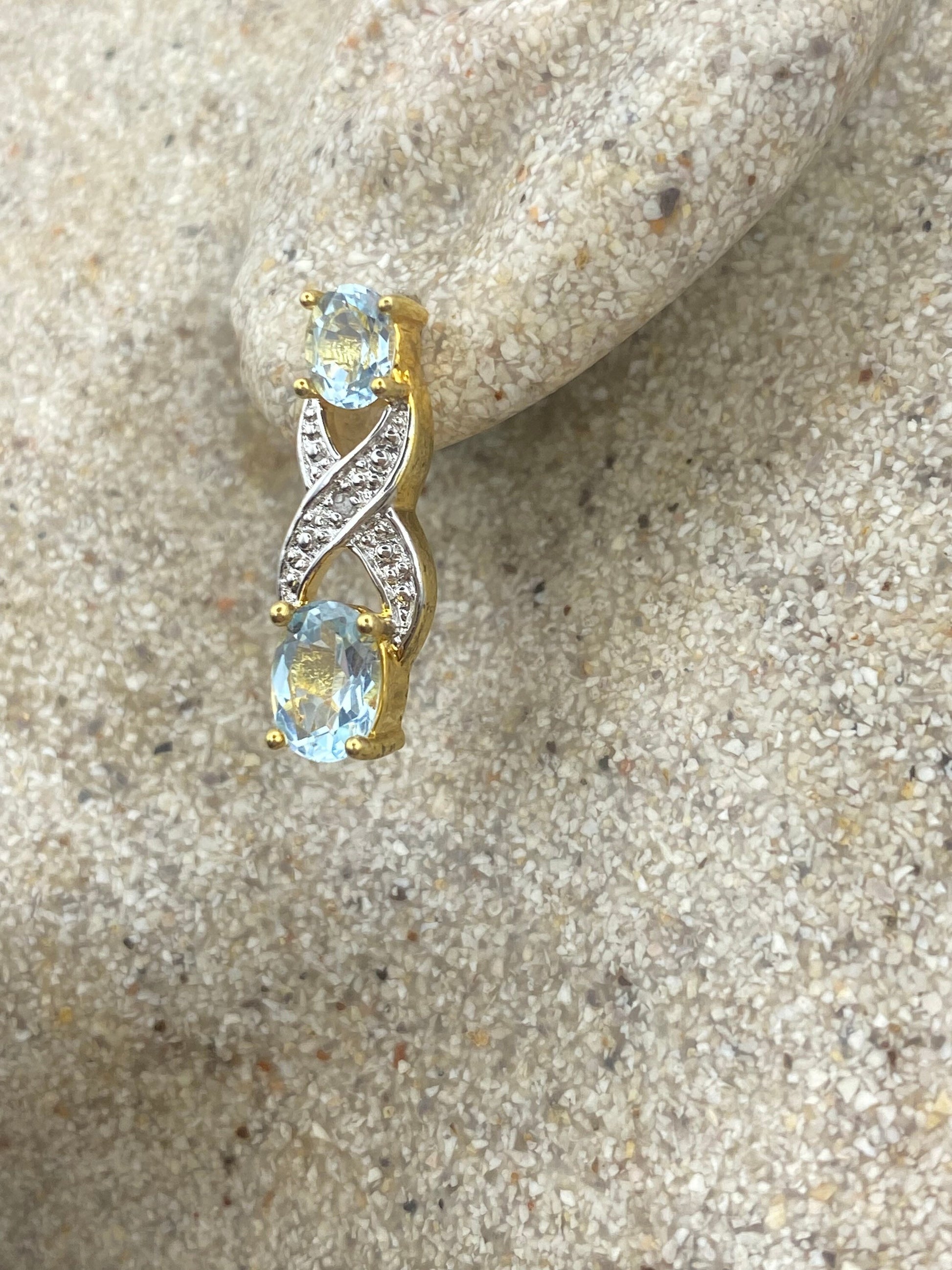 Vintage Aquamarine 925 Sterling Silver Stud Earrings